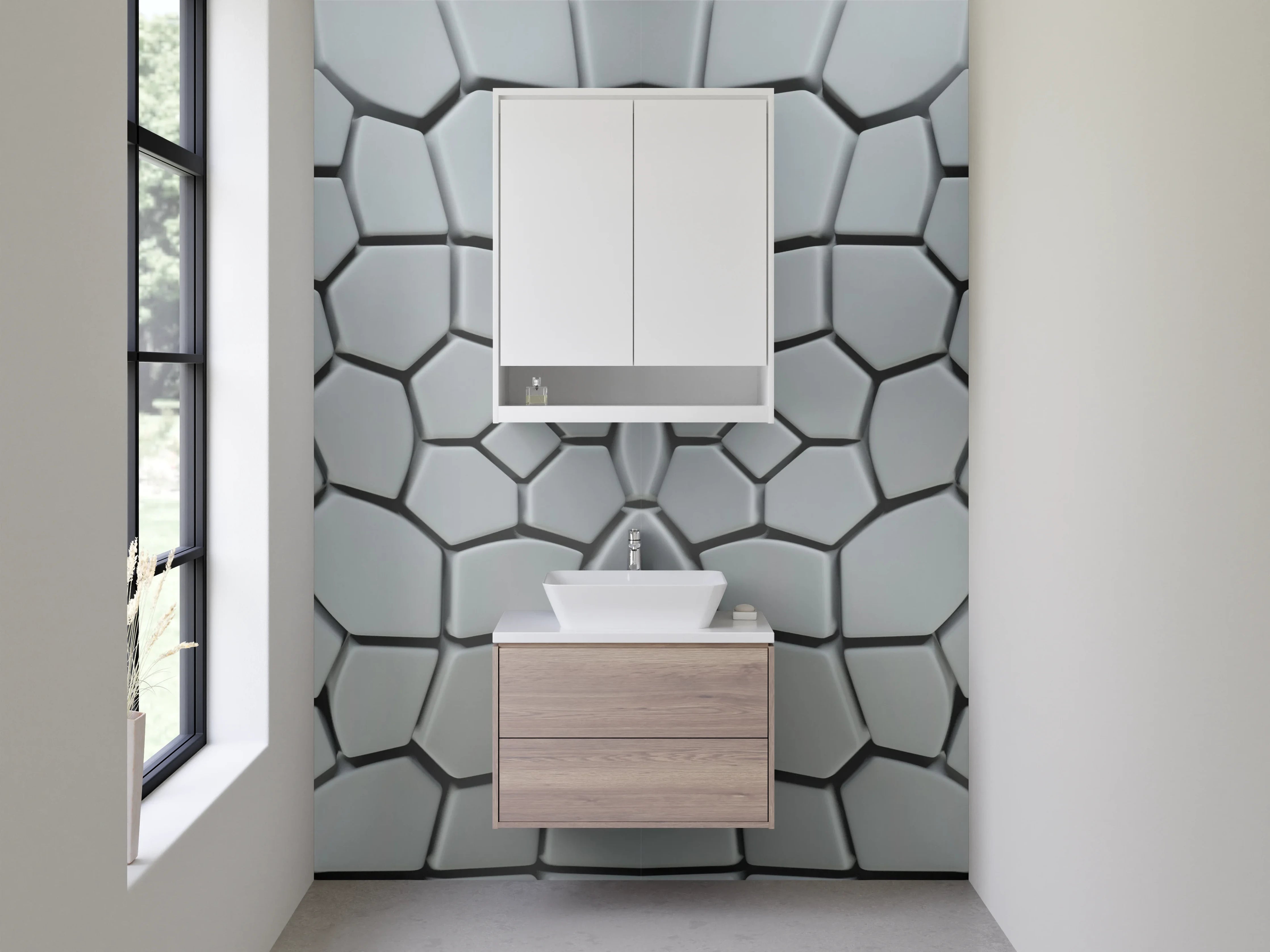 Waschbecken-Rückwand - Moderne Mosaikstruktur in Silber und Grau