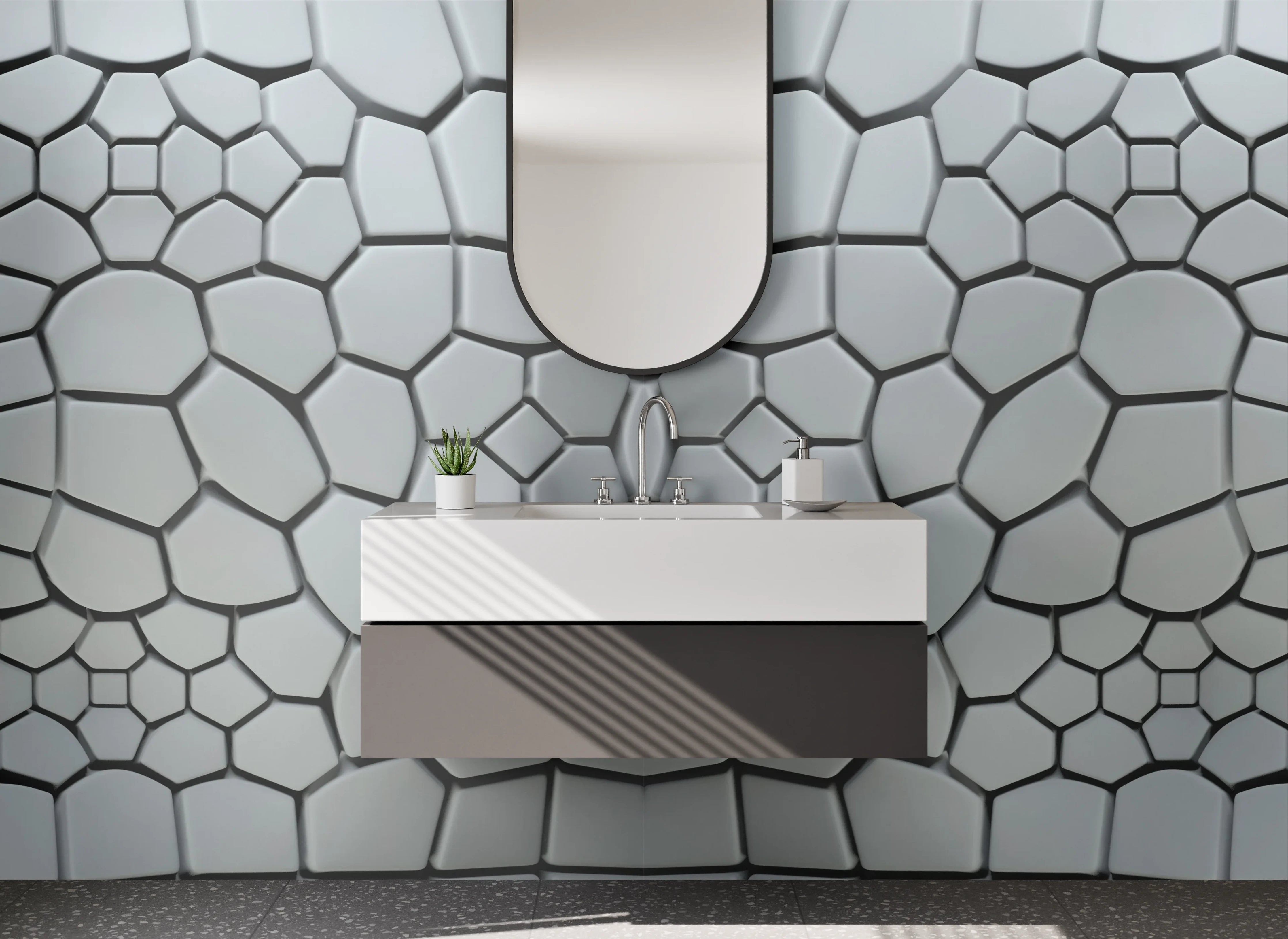 Waschbecken-Rückwand - Moderne Mosaikstruktur in Silber und Grau