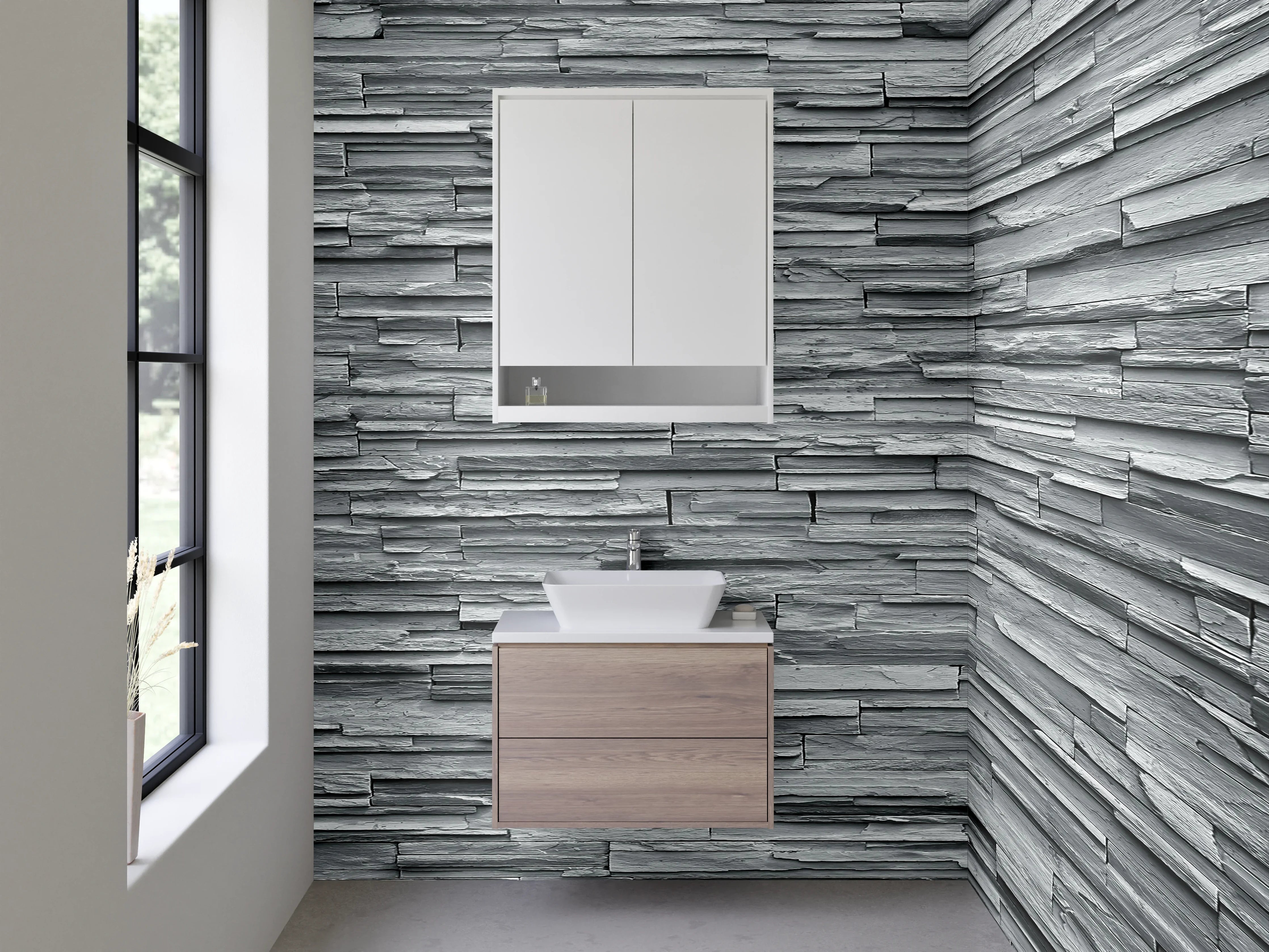 Waschbecken-Rückwand - Moderne Schieferoptik Grau Steinwand