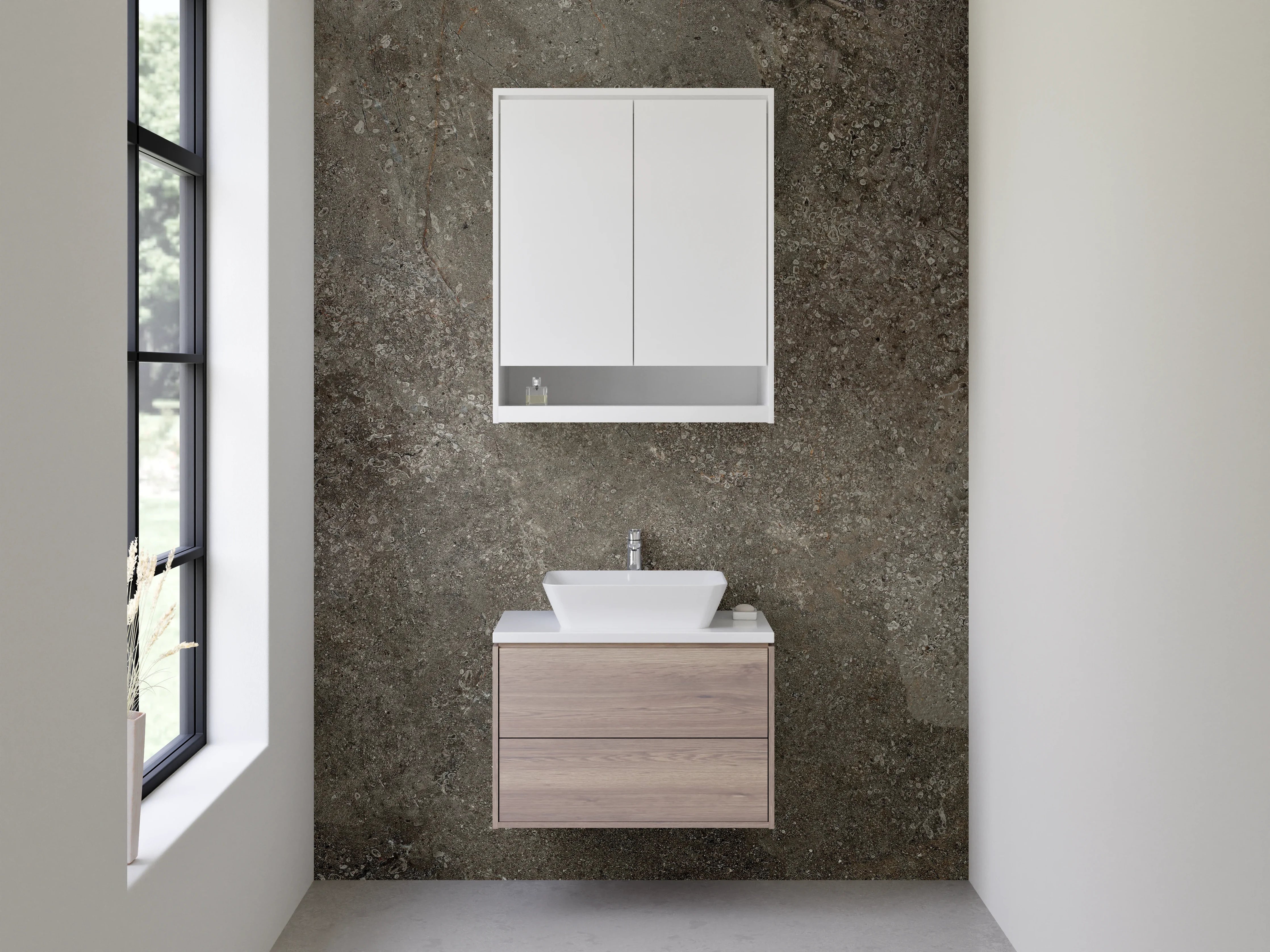 Waschbecken-Rückwand - Moderne Steinoptik Dunkelgrau Fliese