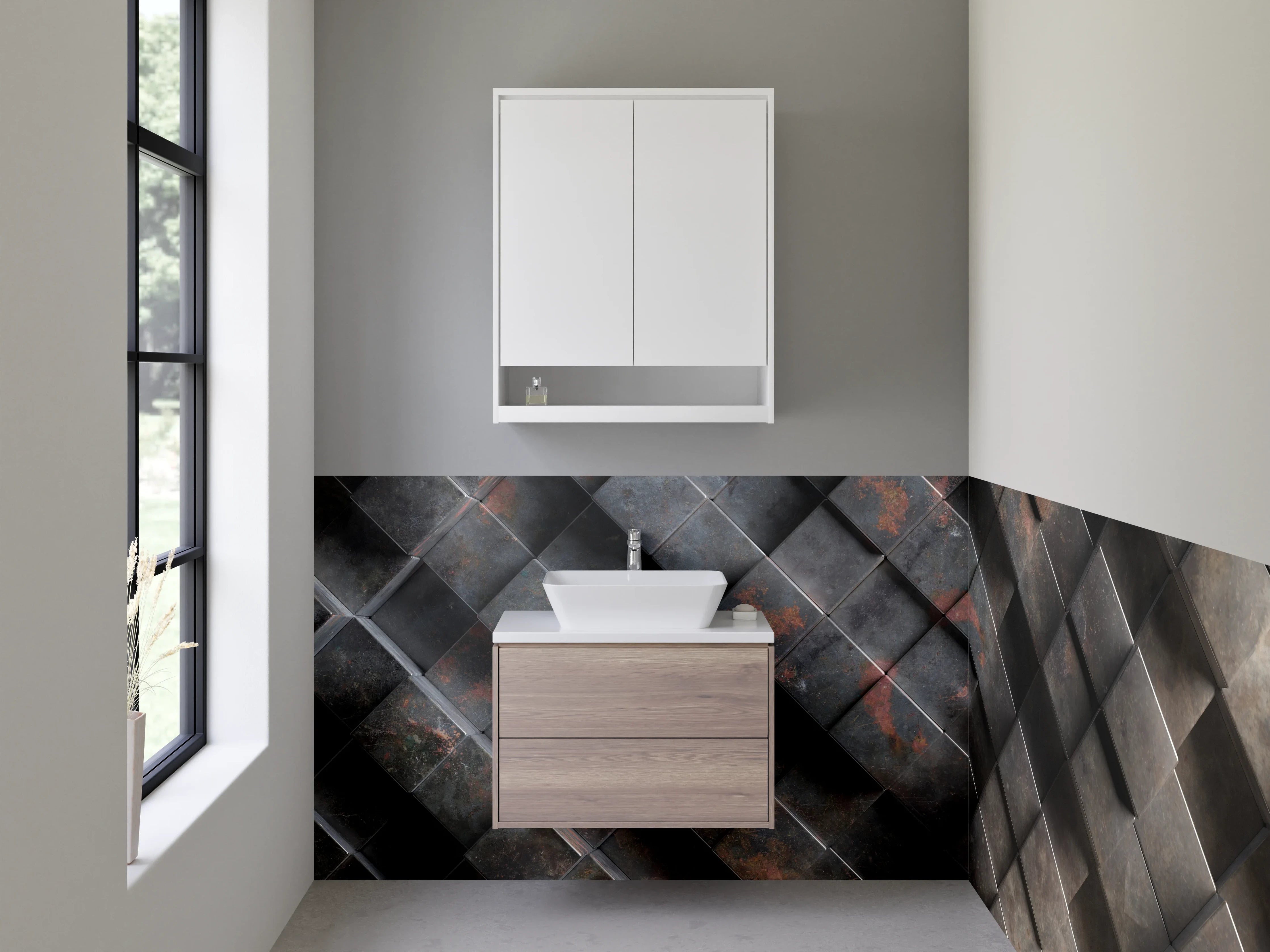 Waschbecken-Rückwand - Moderne Steinoptik Fliesen Muster