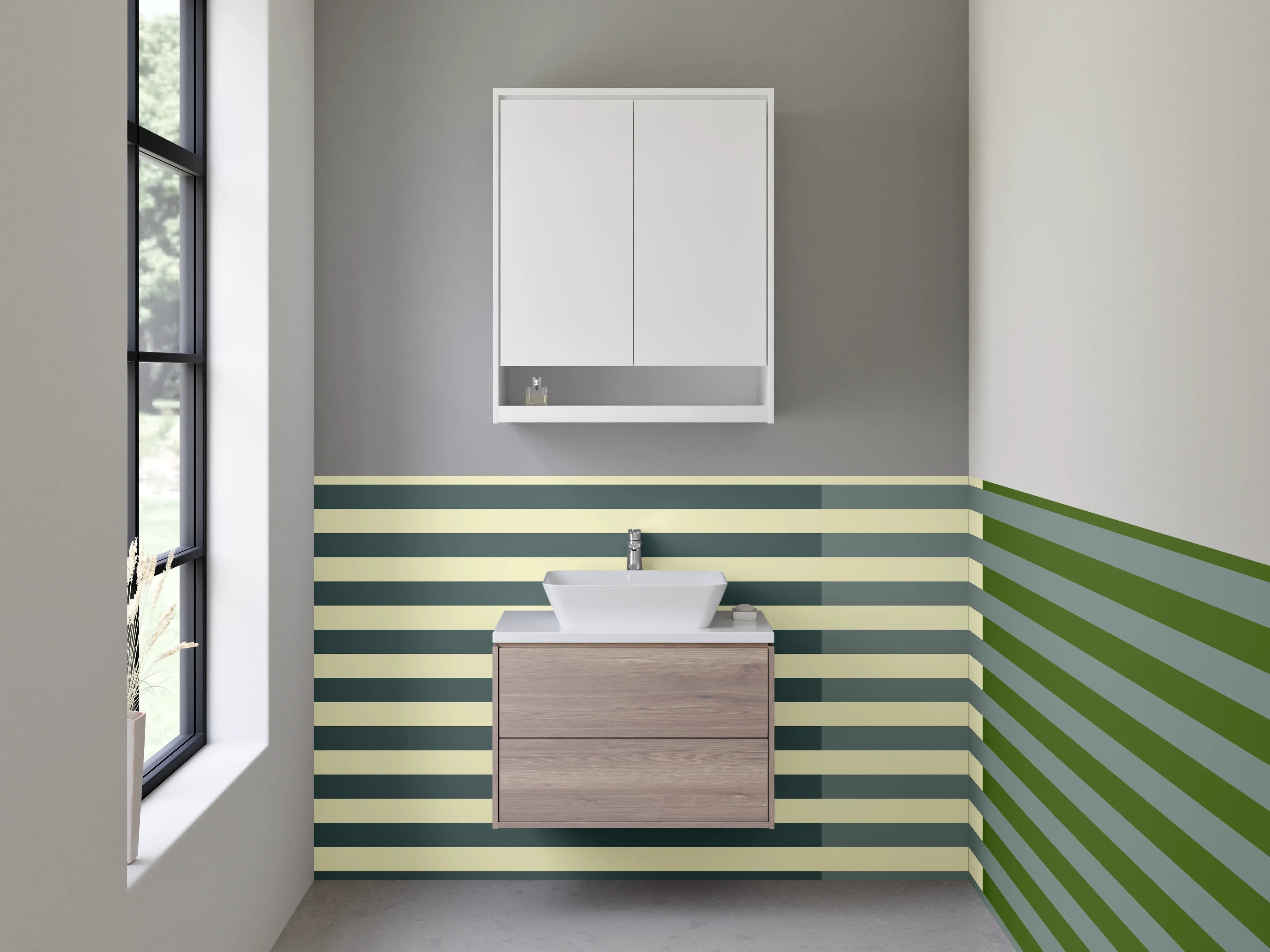 Waschbecken-Rückwand - Moderne Streifenmuster in neutralen Tönen