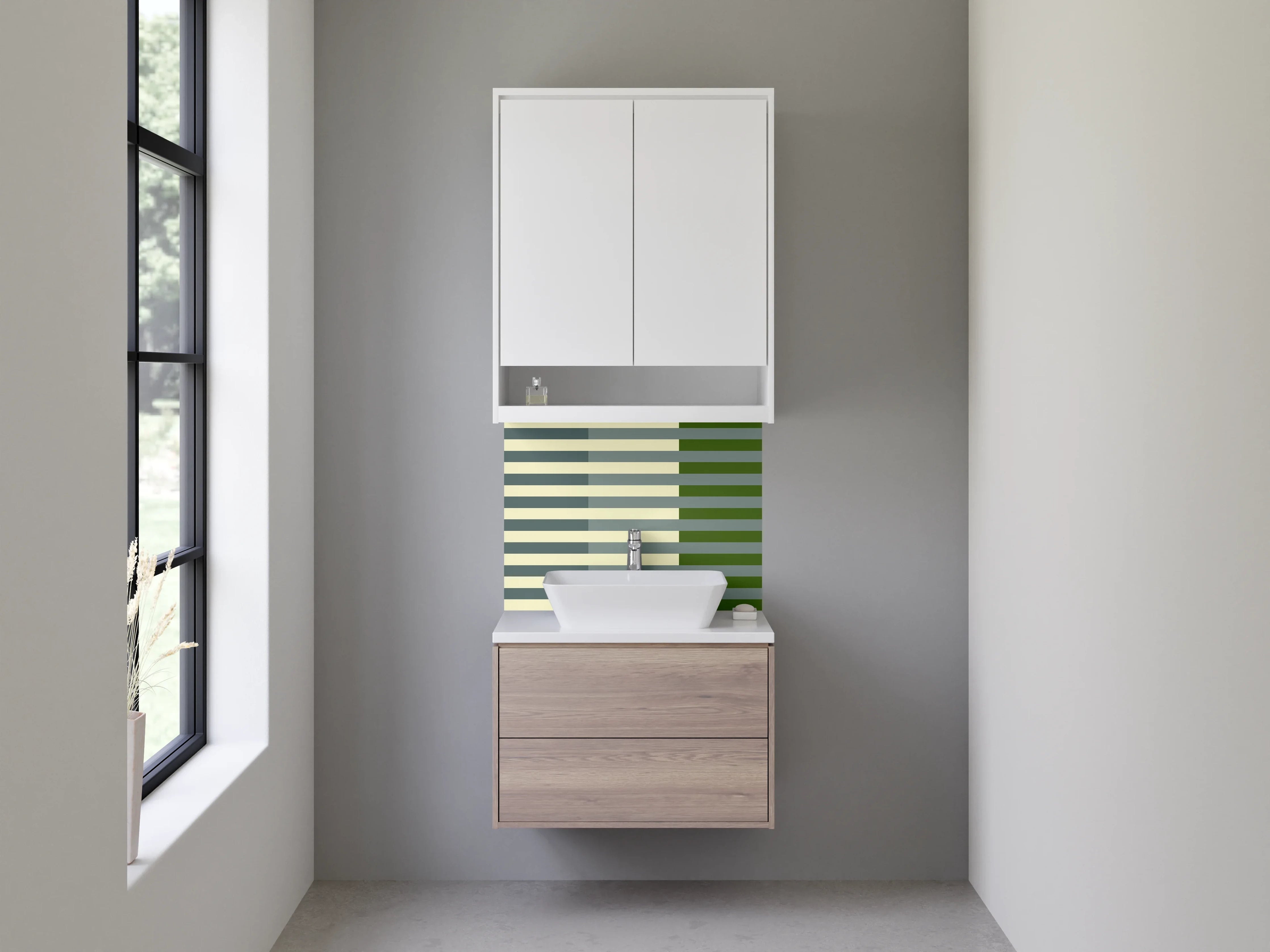 Waschbecken-Rückwand - Moderne Streifenmuster in neutralen Tönen