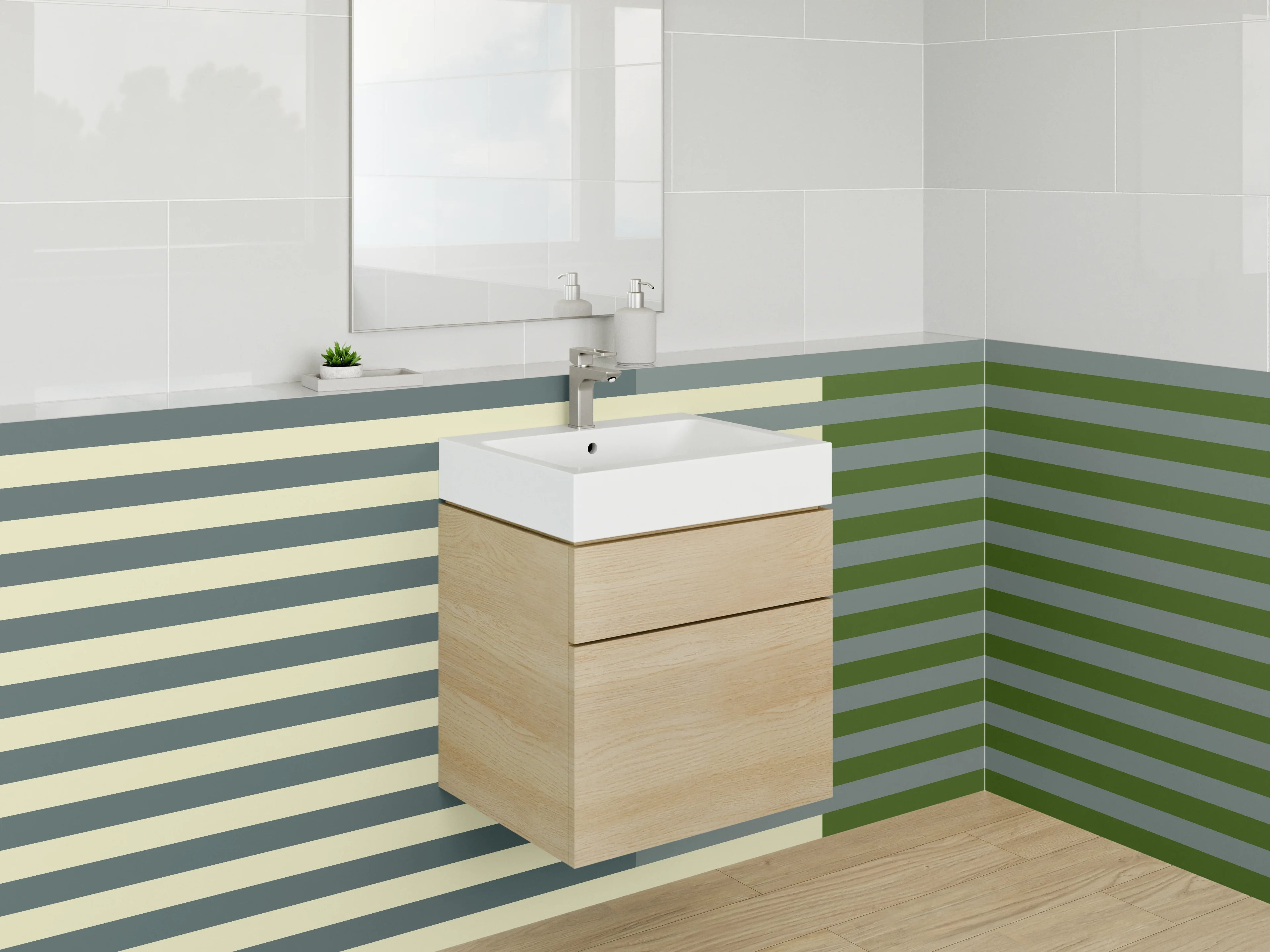 Waschbecken-Rückwand - Moderne Streifenmuster in neutralen Tönen