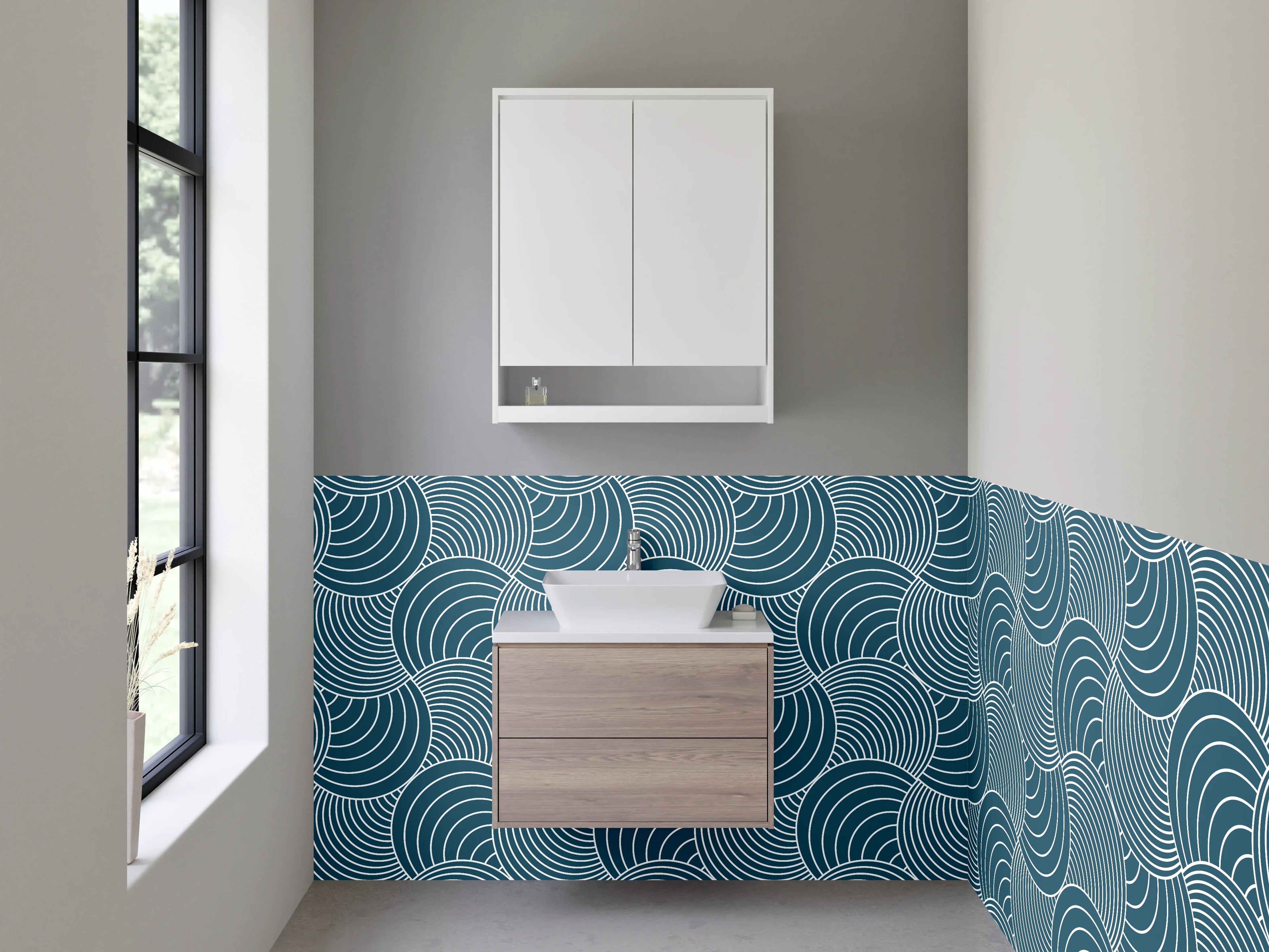 Waschbecken-Rückwand - Moderne Wellendesign in Blau