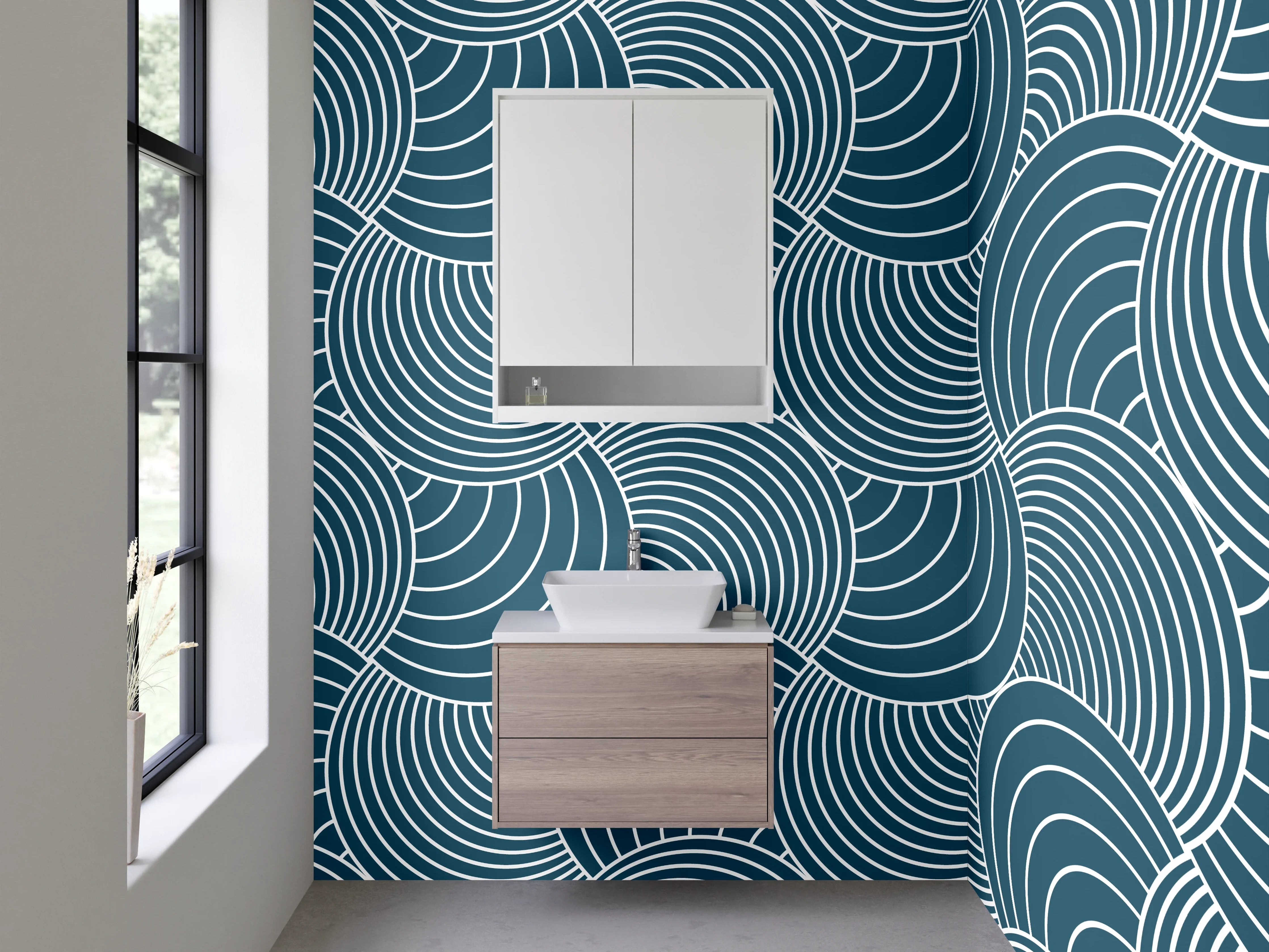 Waschbecken-Rückwand - Moderne Wellendesign in Blau
