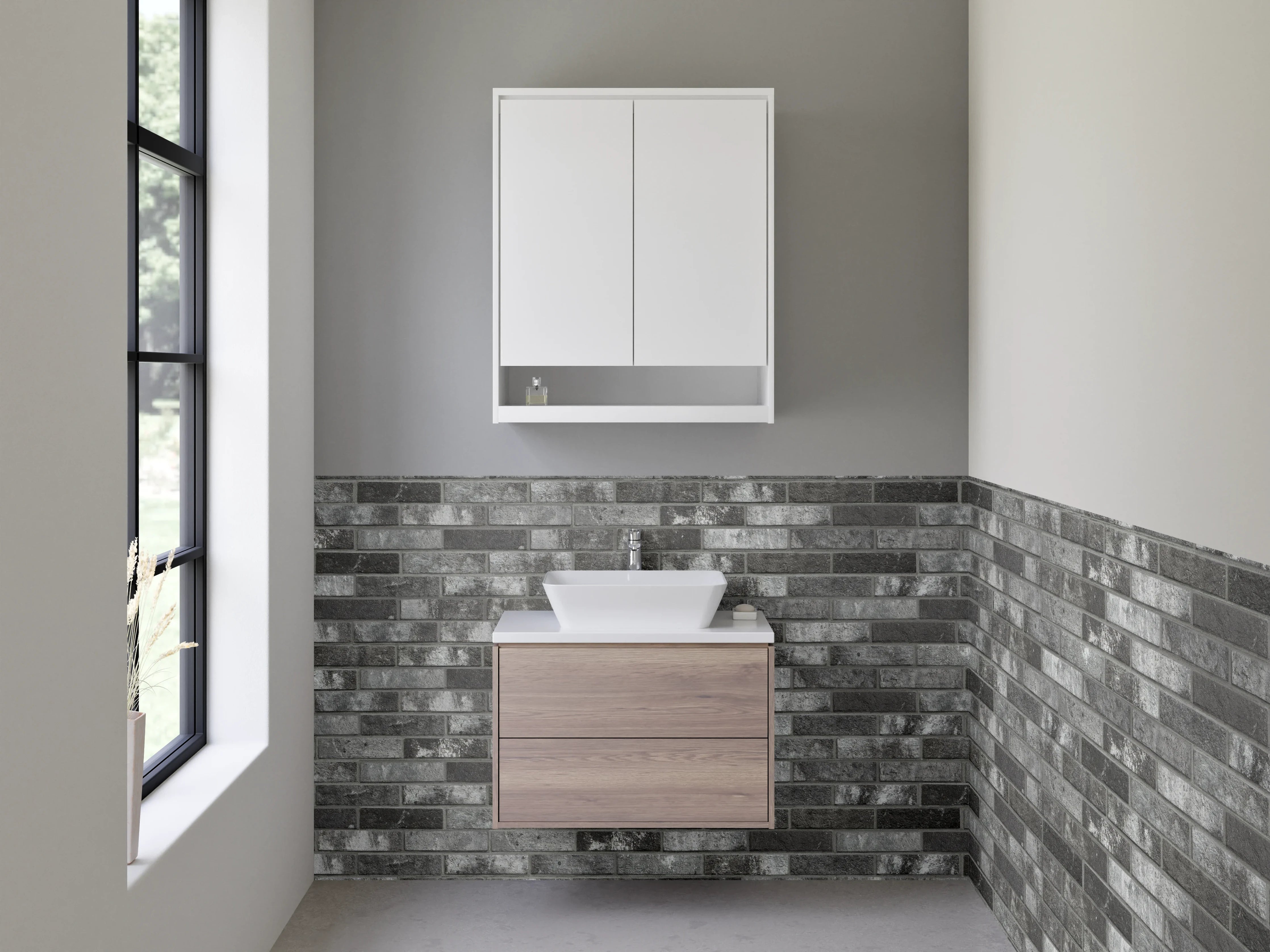 Waschbecken-Rückwand - Moderne dunkle Mosaik-Fliesenoptik Grau