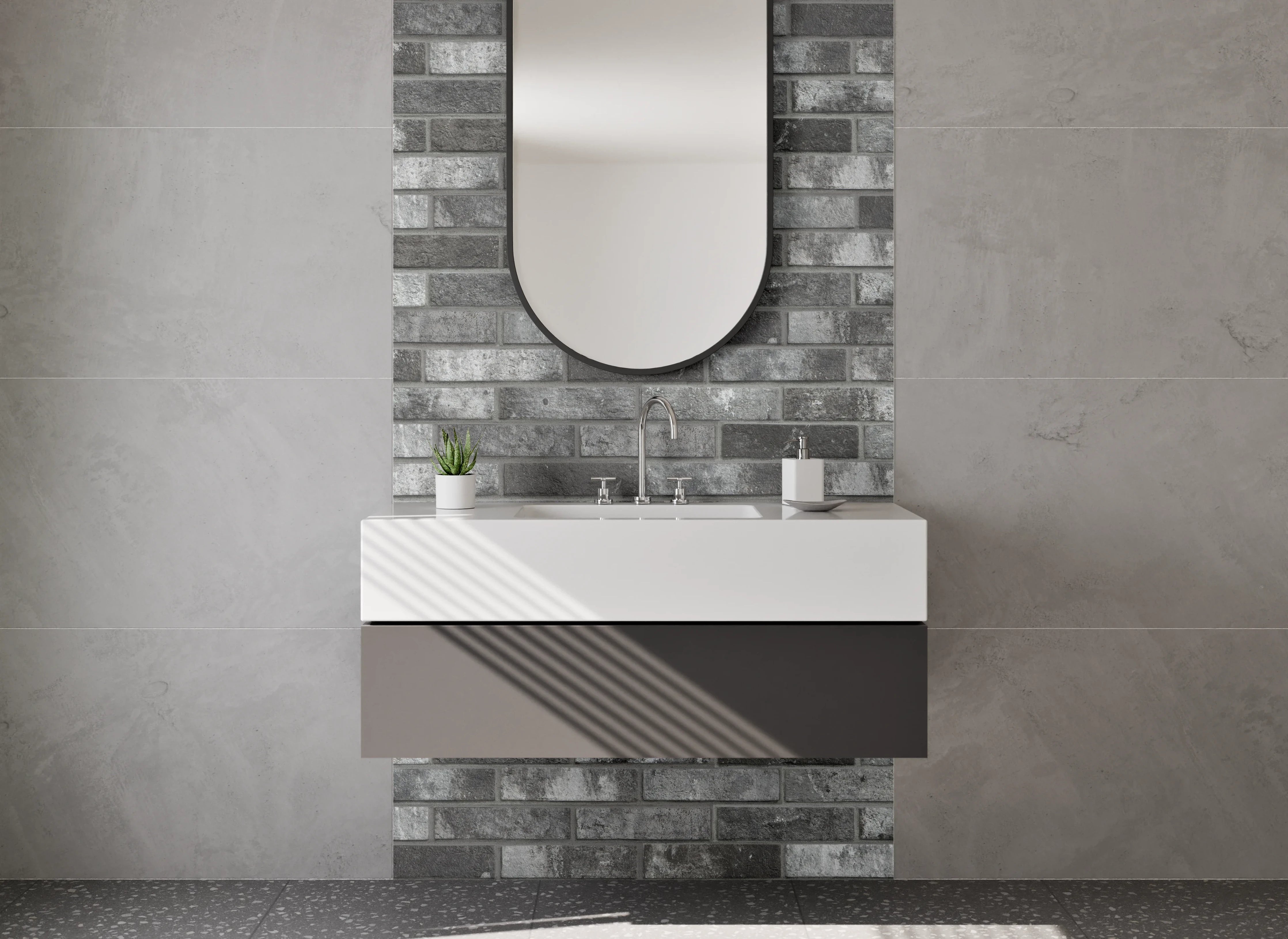 Waschbecken-Rückwand - Moderne dunkle Mosaik-Fliesenoptik Grau