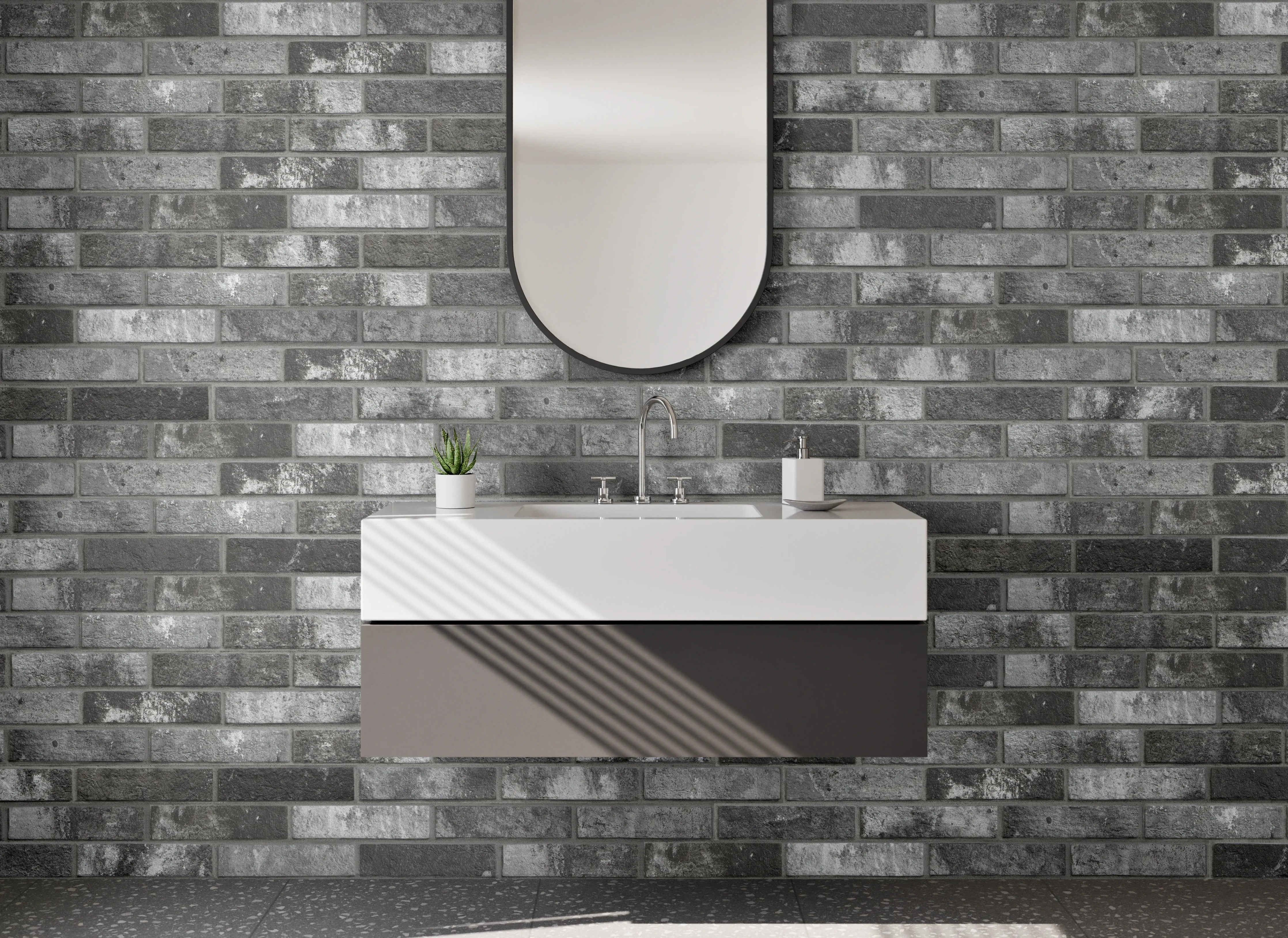 Waschbecken-Rückwand - Moderne dunkle Mosaik-Fliesenoptik Grau