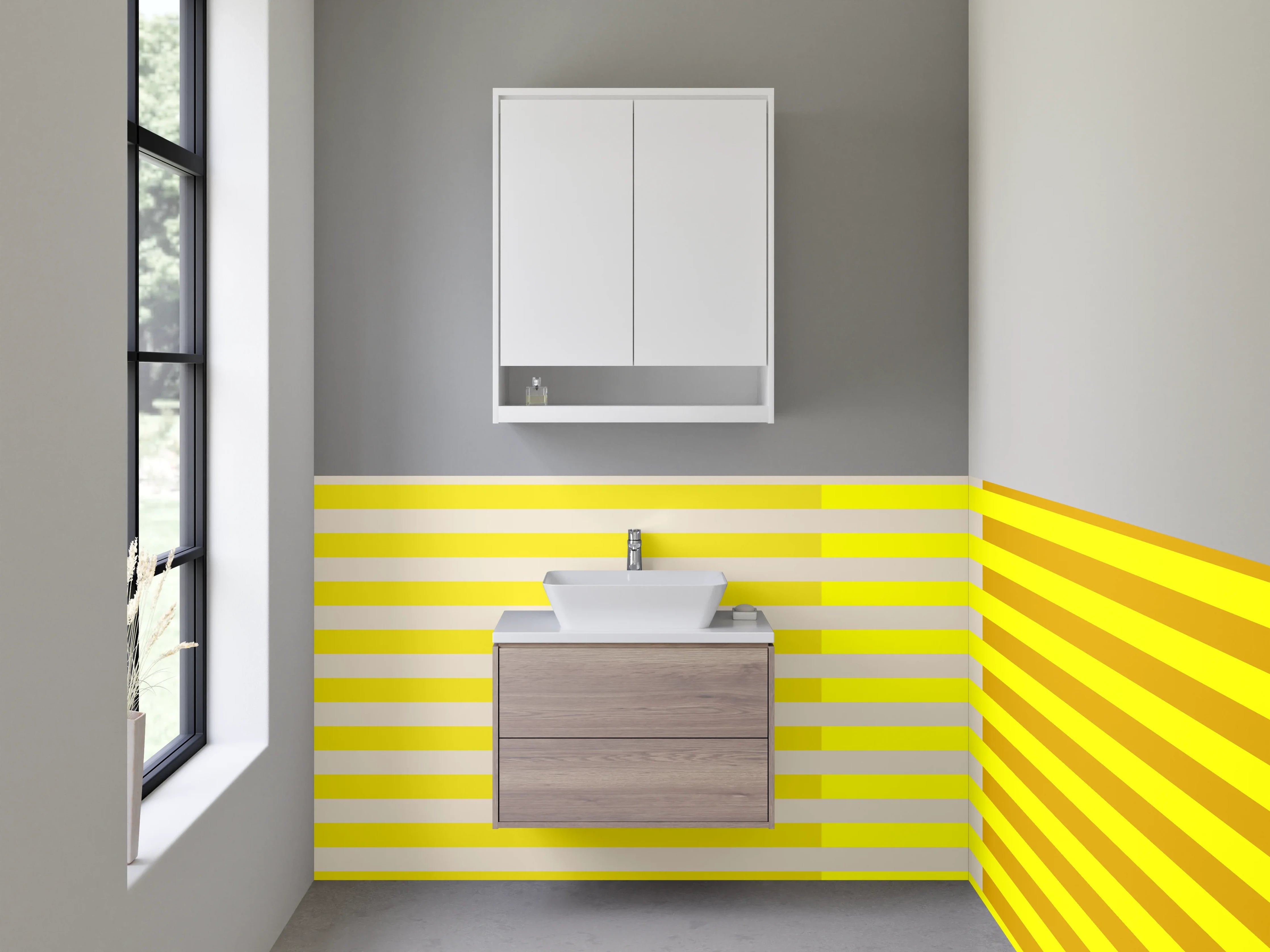 Waschbecken-Rückwand - Moderne gelbe Linienstruktur