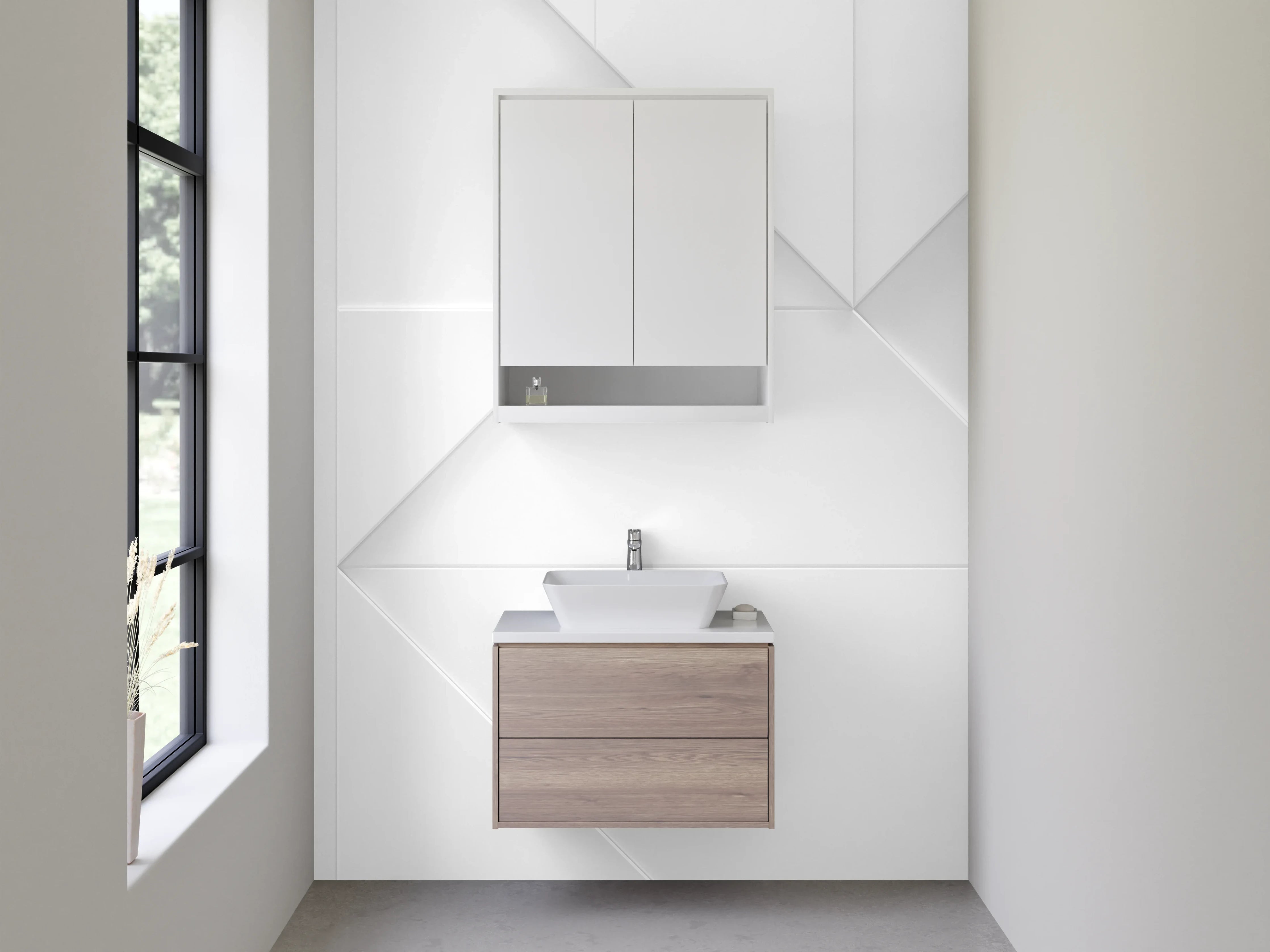 Waschbecken-Rückwand - Moderne geometrische Fliesenoptik Weiß Grau