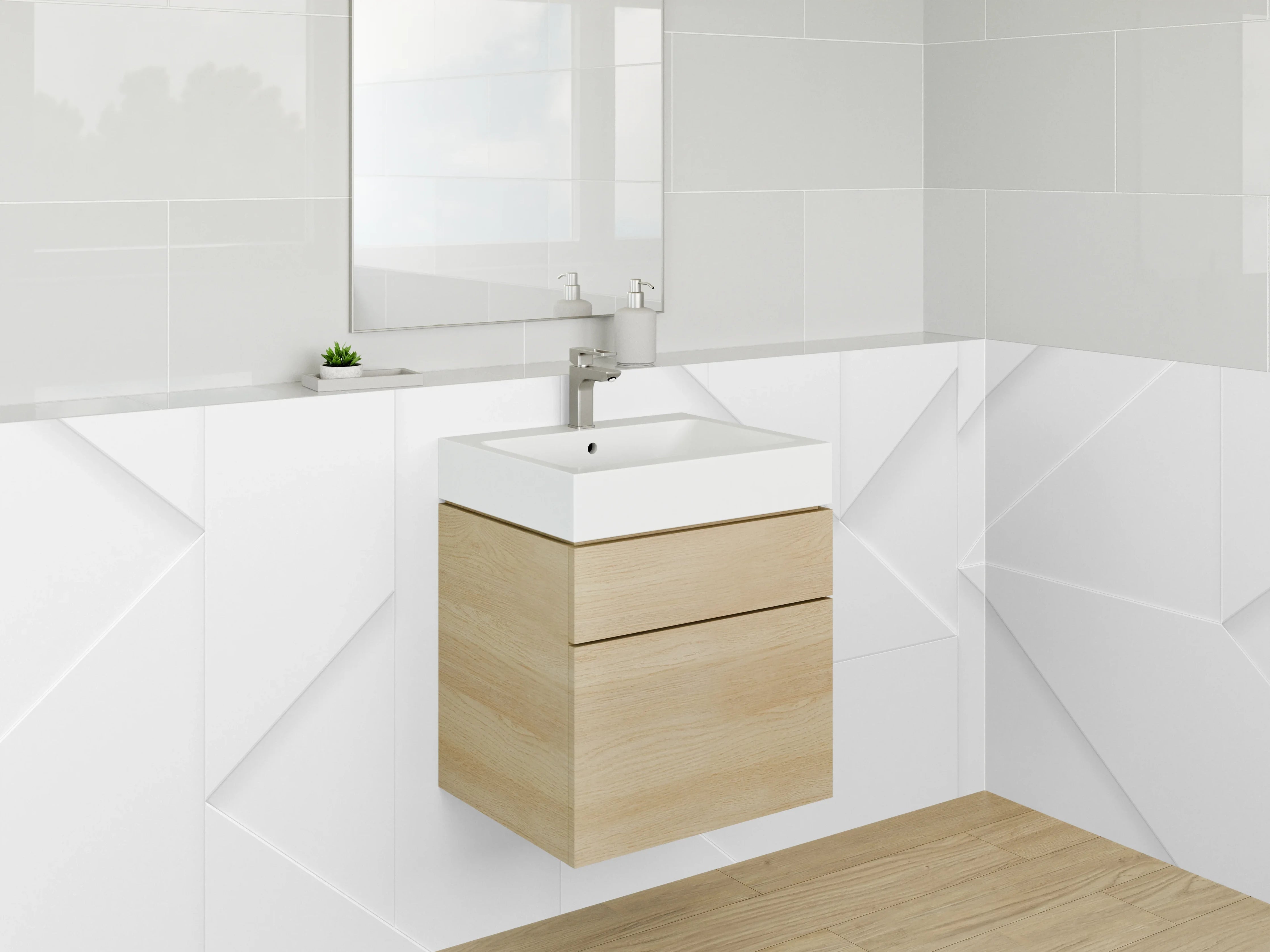 Waschbecken-Rückwand - Moderne geometrische Fliesenoptik Weiß Grau