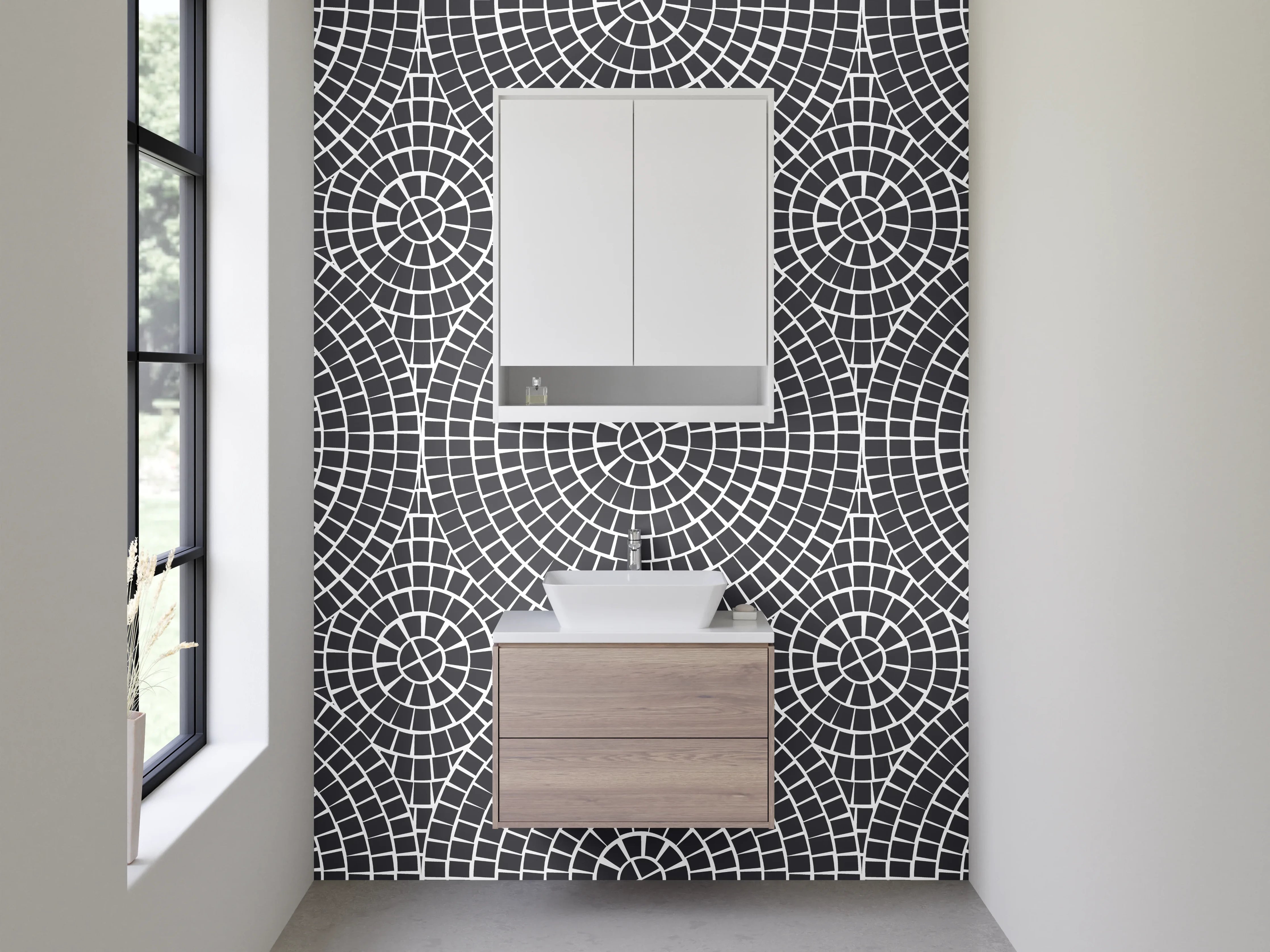 Waschbecken-Rückwand - Moderne geometrische Kreisstruktur in Grau