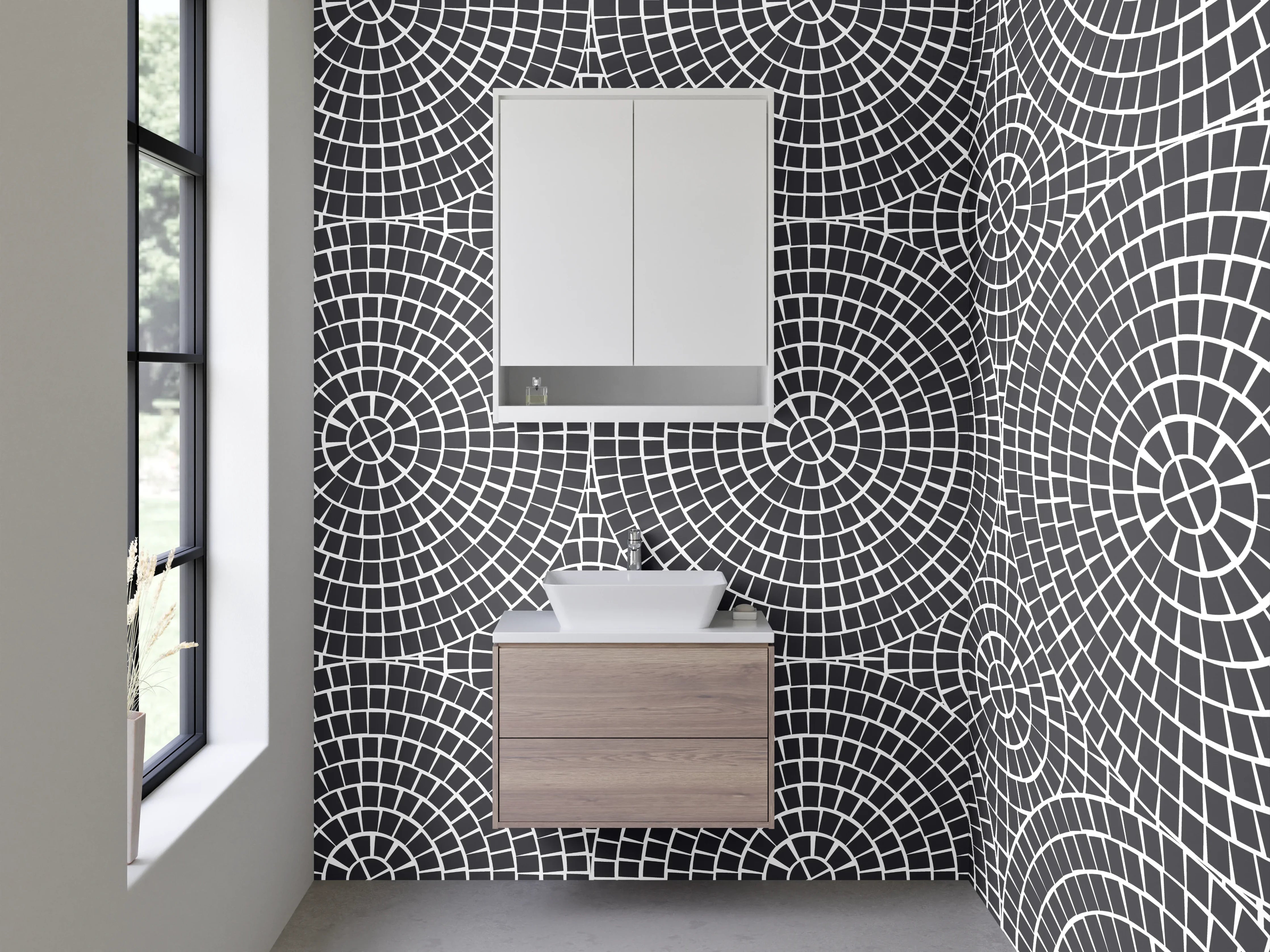 Waschbecken-Rückwand - Moderne geometrische Kreisstruktur in Grau