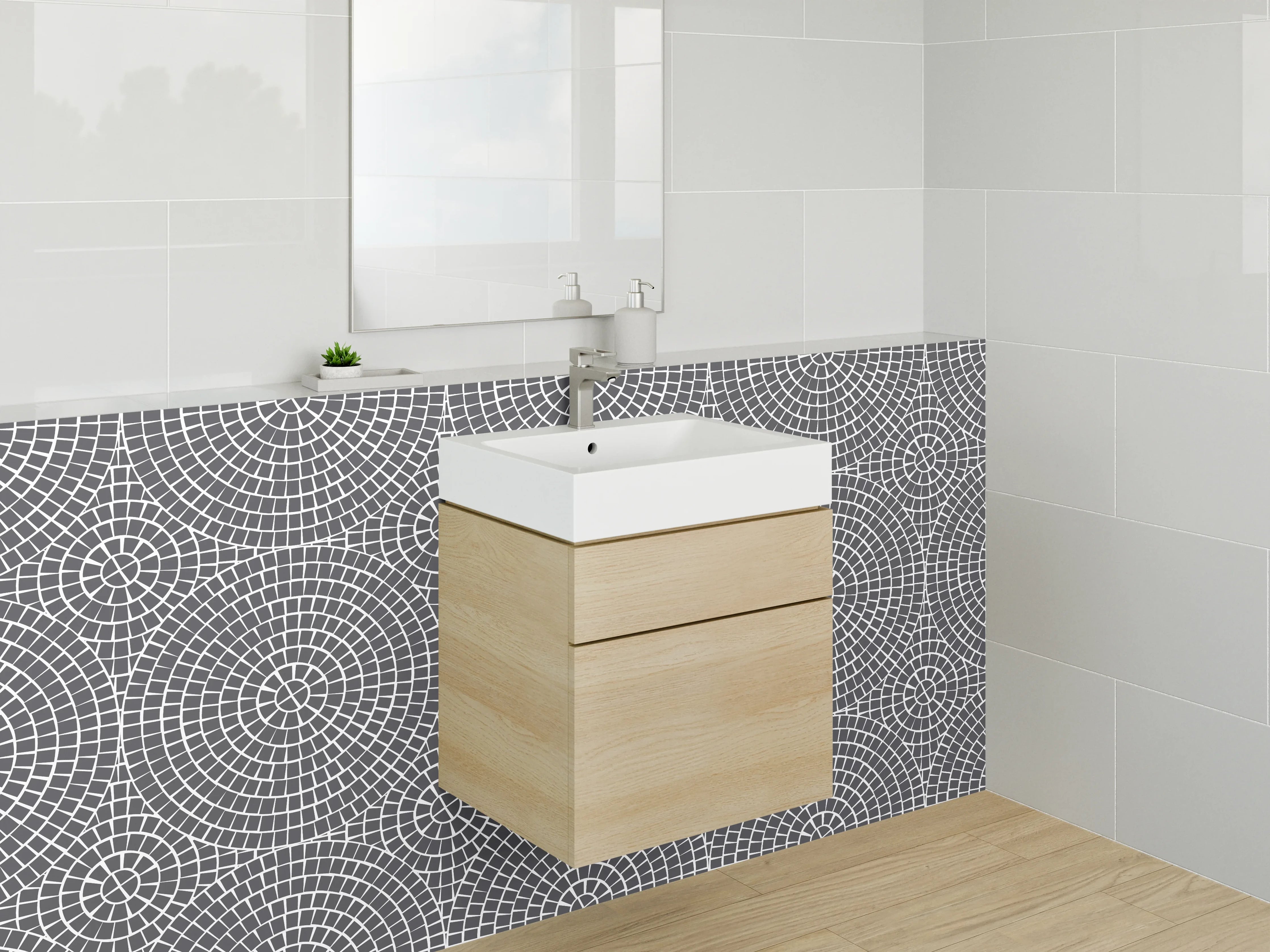 Waschbecken-Rückwand - Moderne geometrische Kreisstruktur in Grau