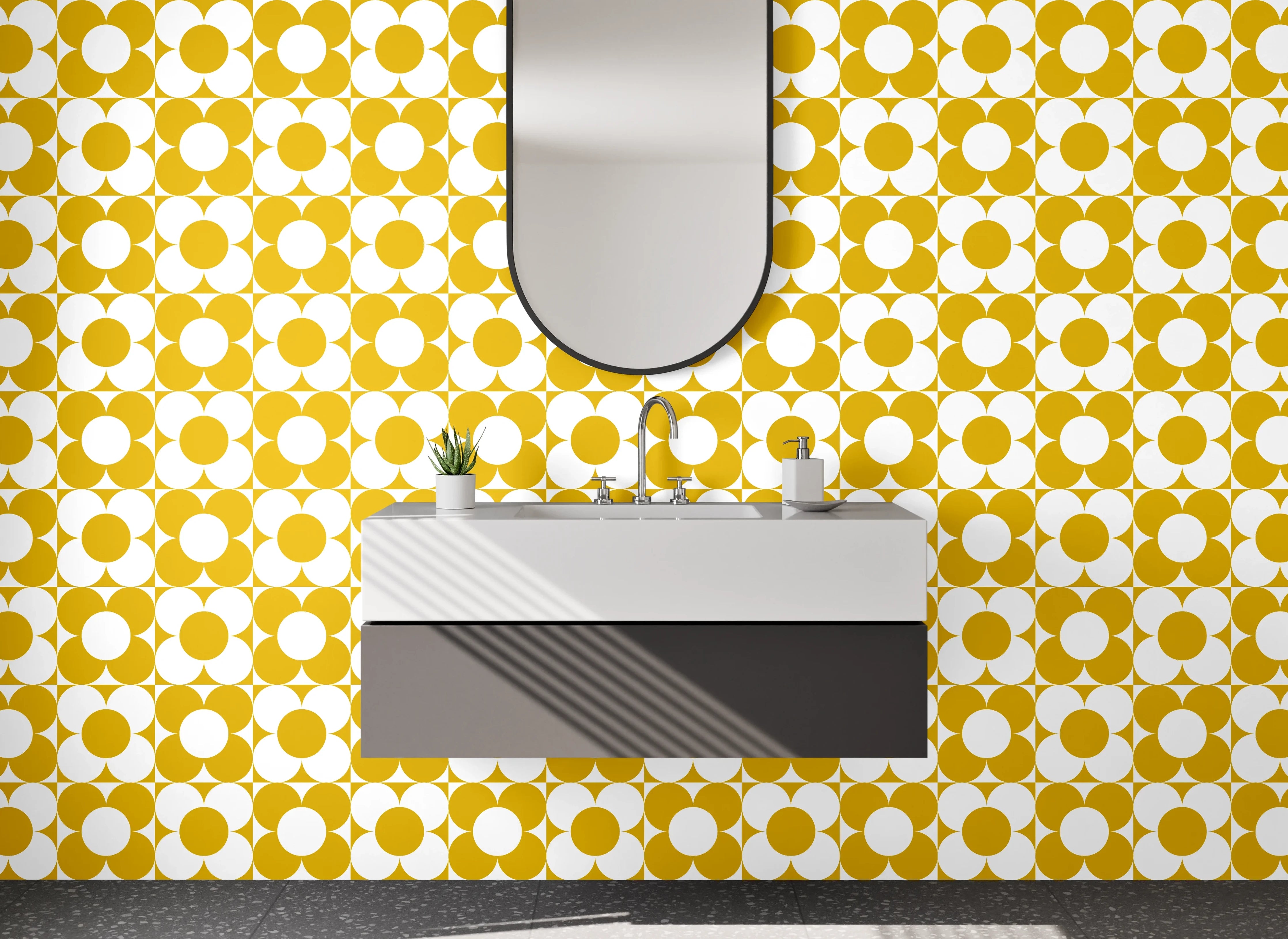 Waschbecken-Rückwand - Moderne geometrische Muster in Weiß und Gold