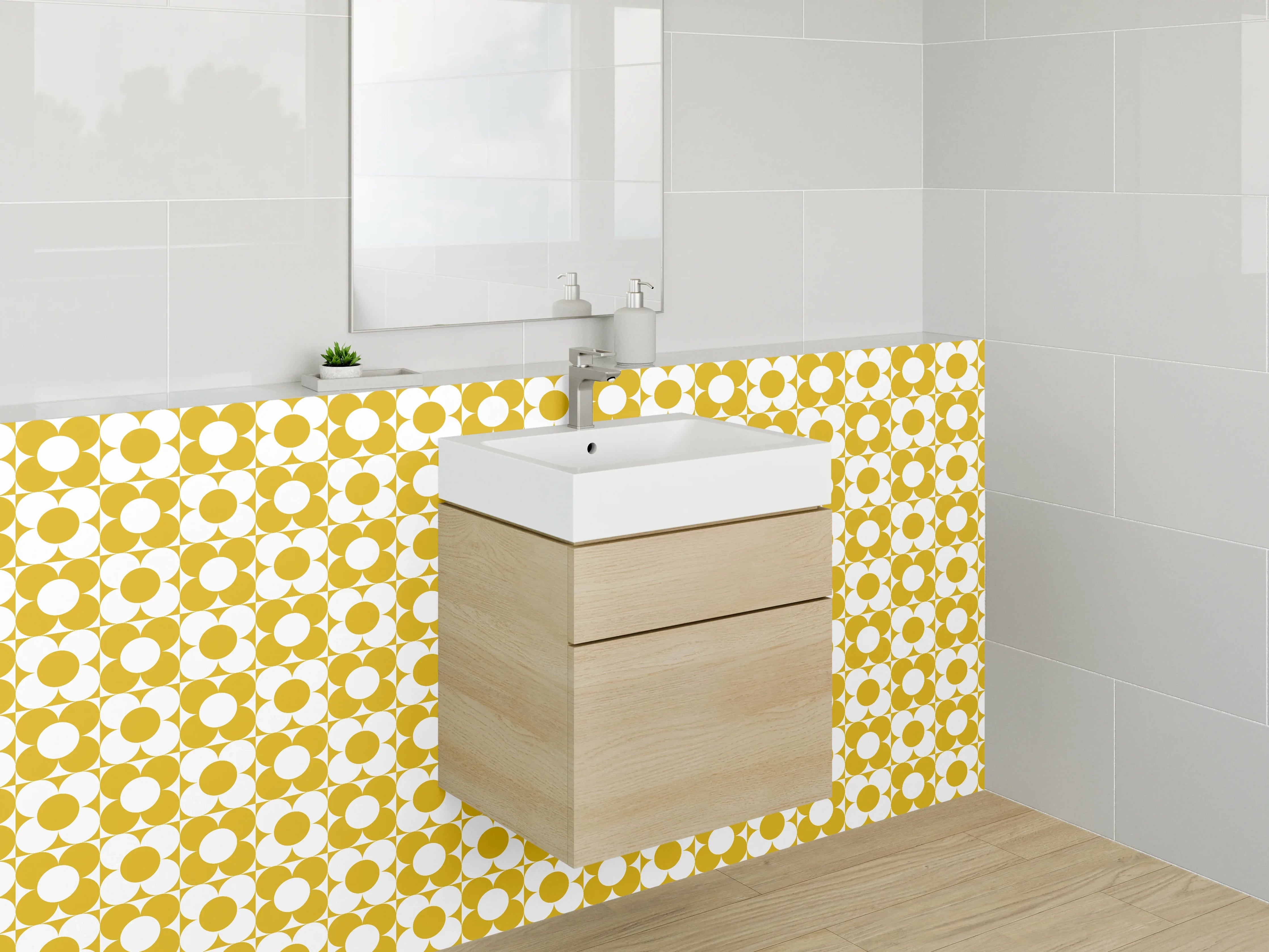 Waschbecken-Rückwand - Moderne geometrische Muster in Weiß und Gold