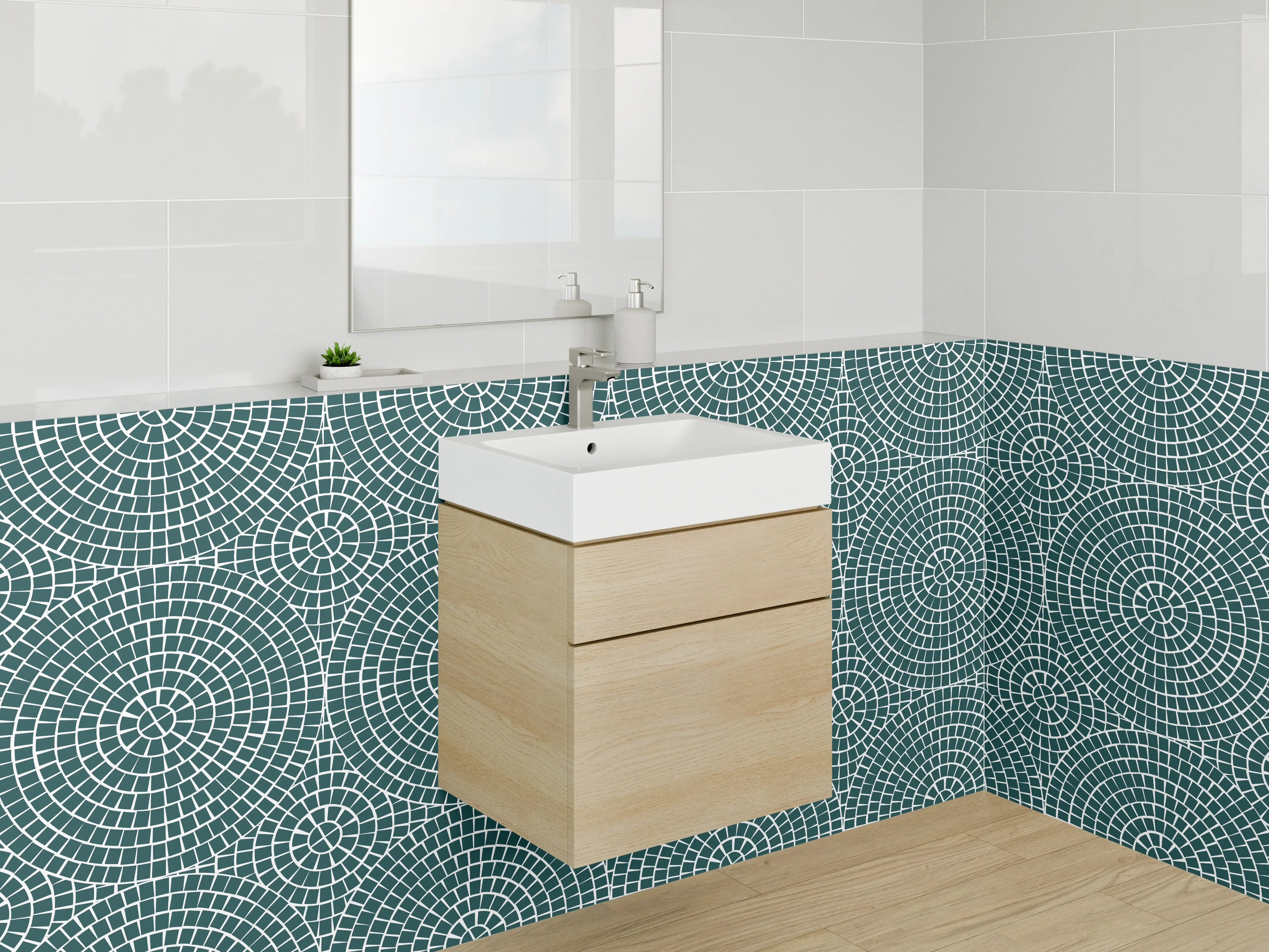 Waschbecken-Rückwand - Moderne geometrische Mustergestaltung in Blau