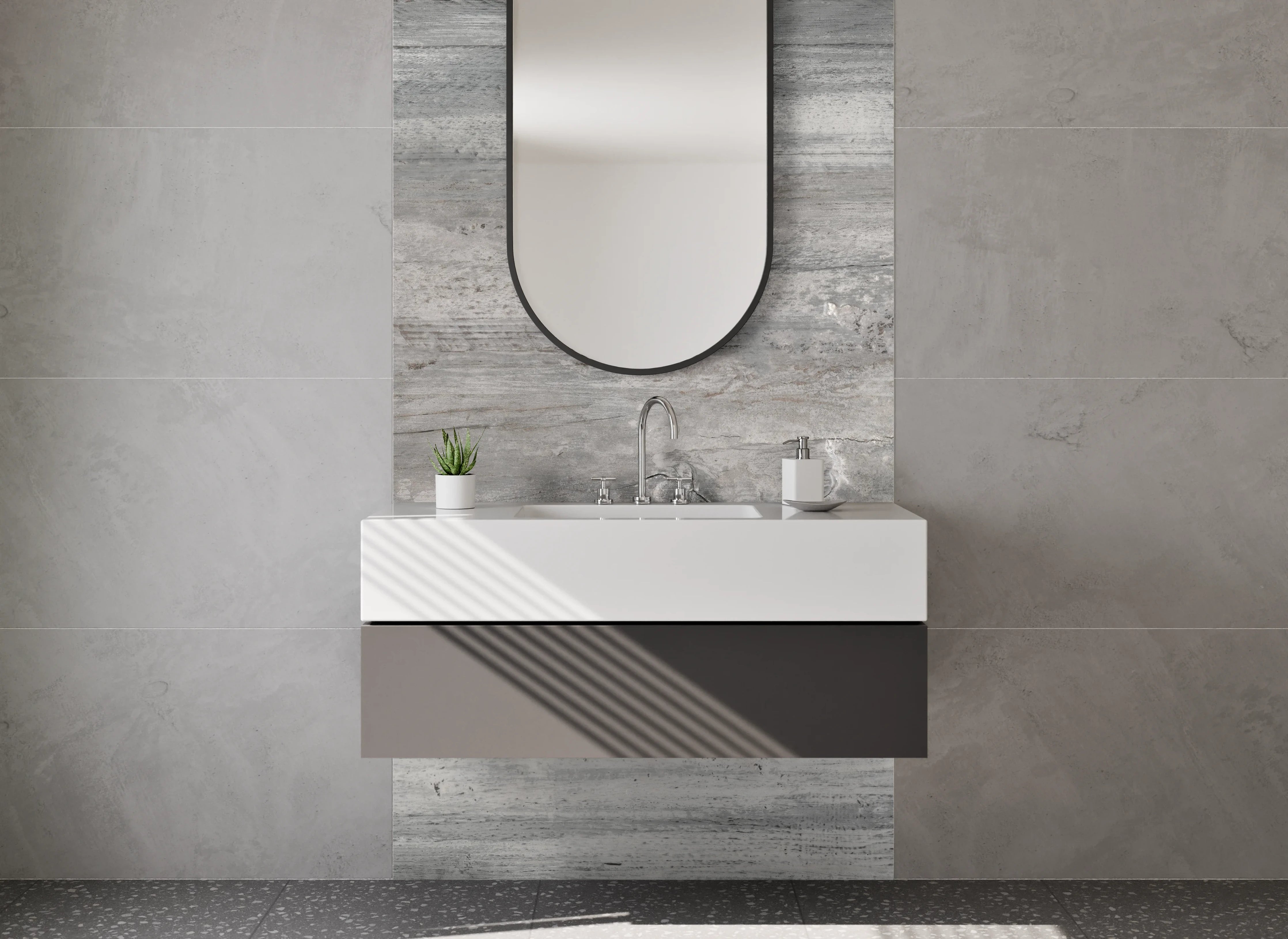 Waschbecken-Rückwand - Moderne graue Betonoptik-Fläche