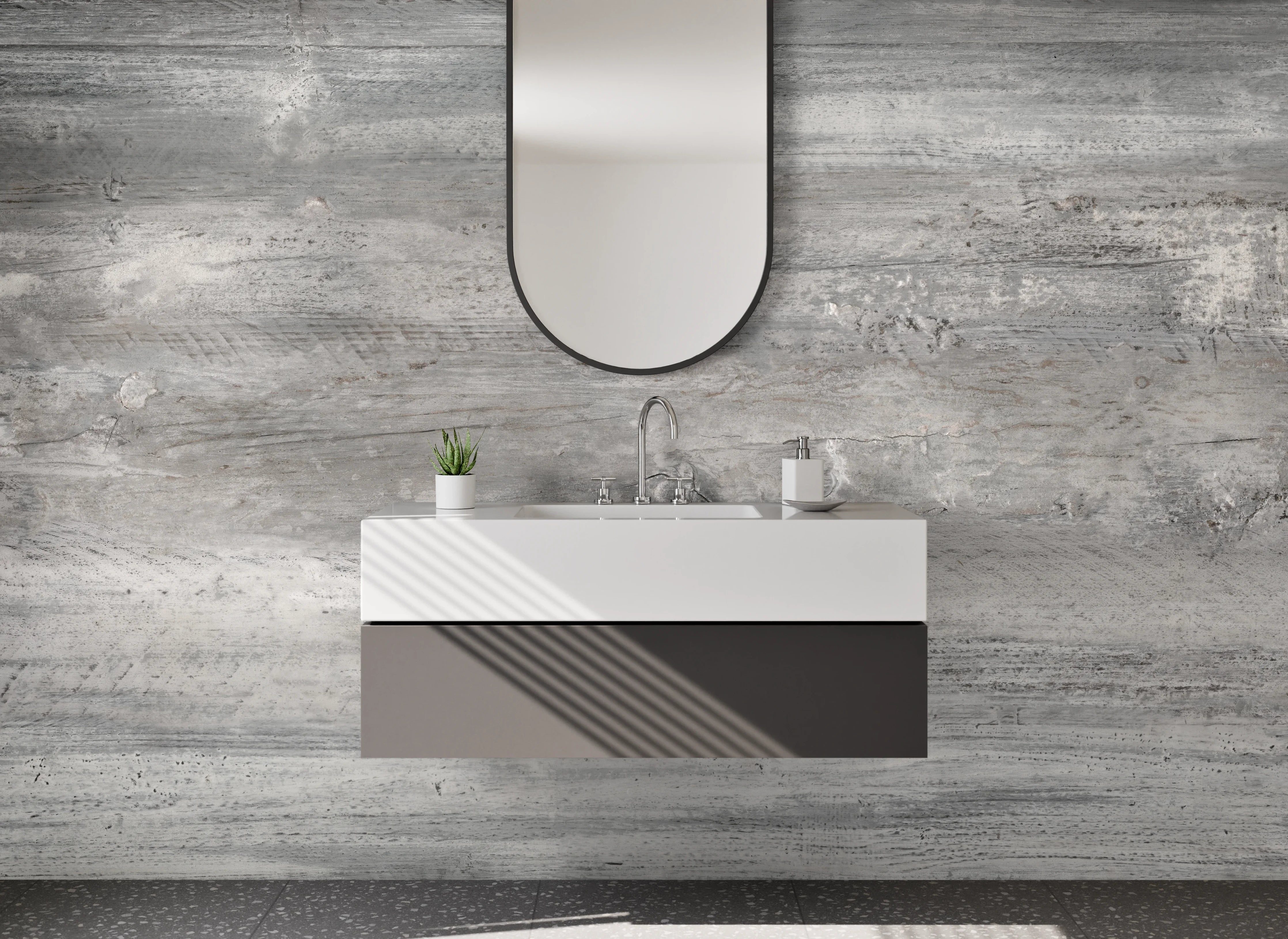 Waschbecken-Rückwand - Moderne graue Betonoptik-Fläche