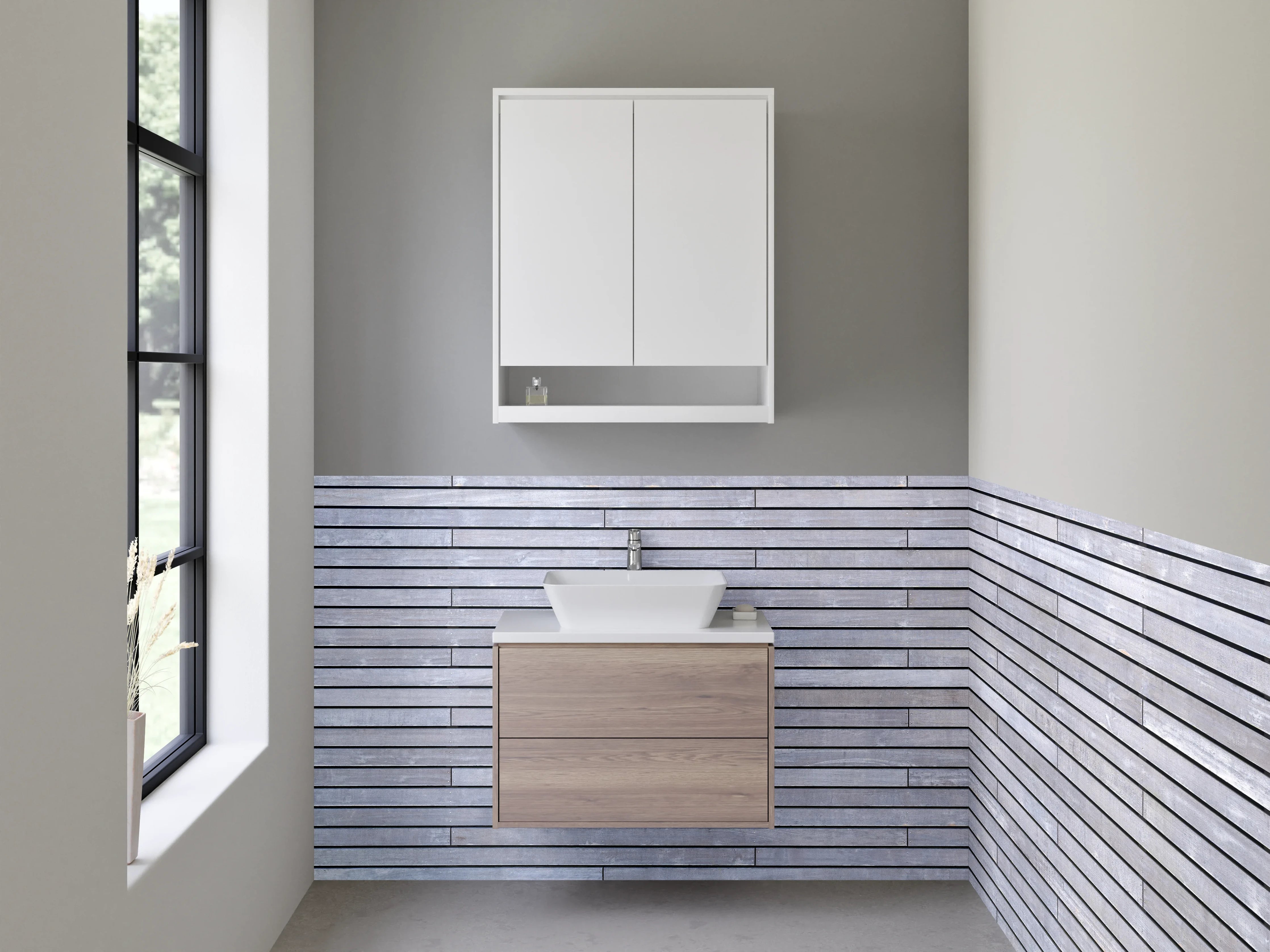 Waschbecken-Rückwand - Moderne graue Fliesen-Optik Wand