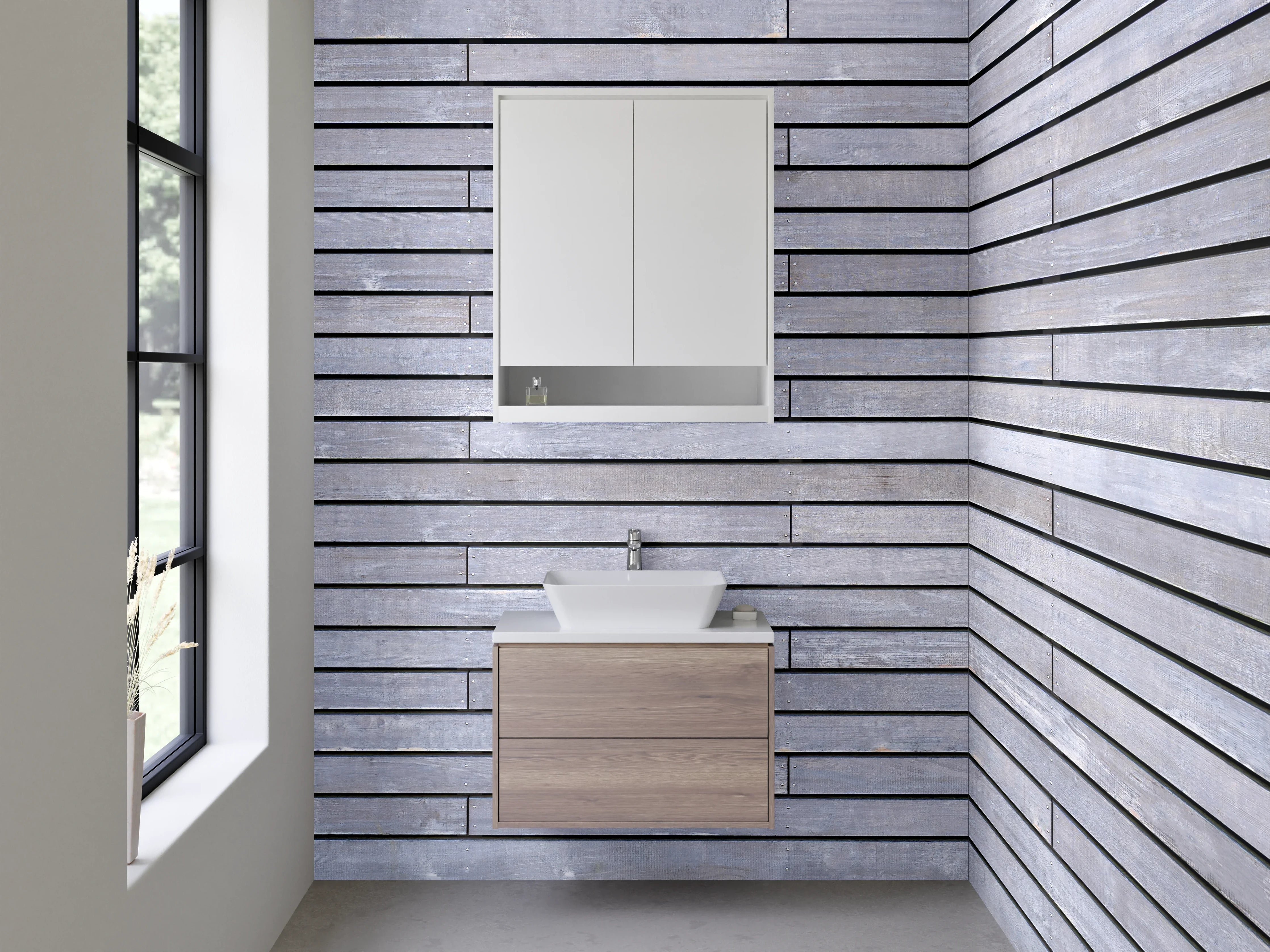 Waschbecken-Rückwand - Moderne graue Fliesen-Optik Wand