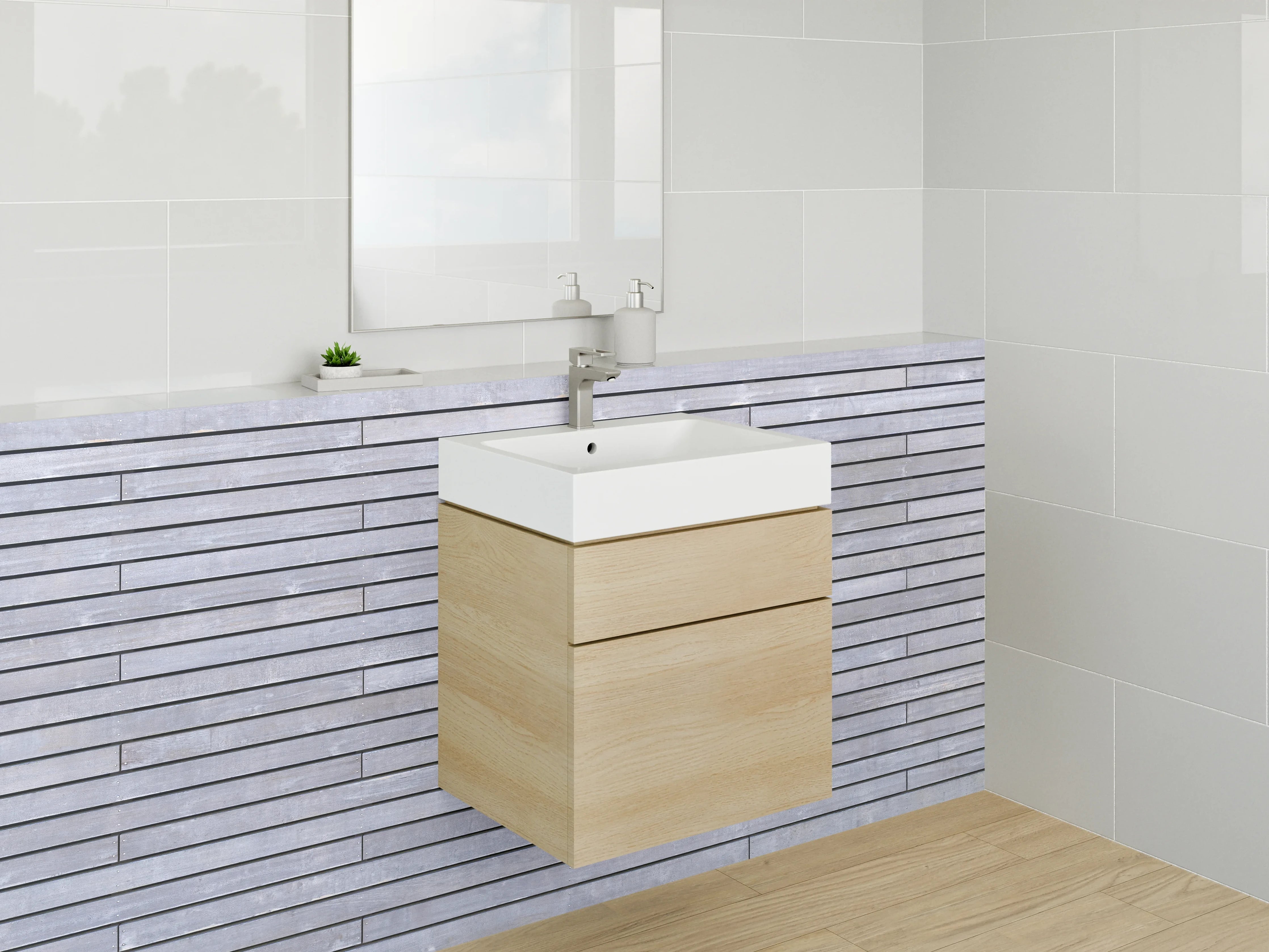 Waschbecken-Rückwand - Moderne graue Fliesen-Optik Wand