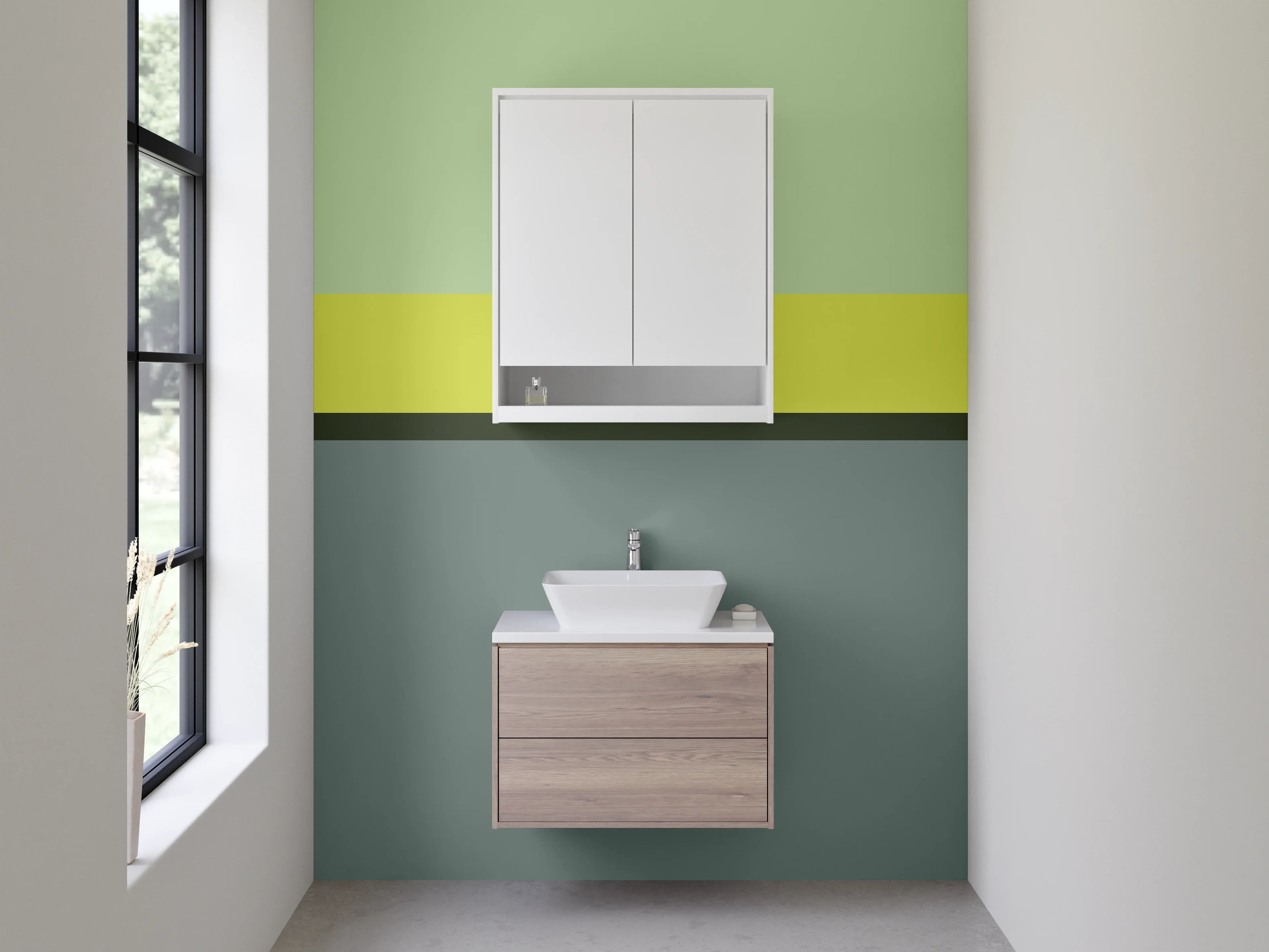 Waschbecken-Rückwand - Moderne graue und grüne Streifenwand