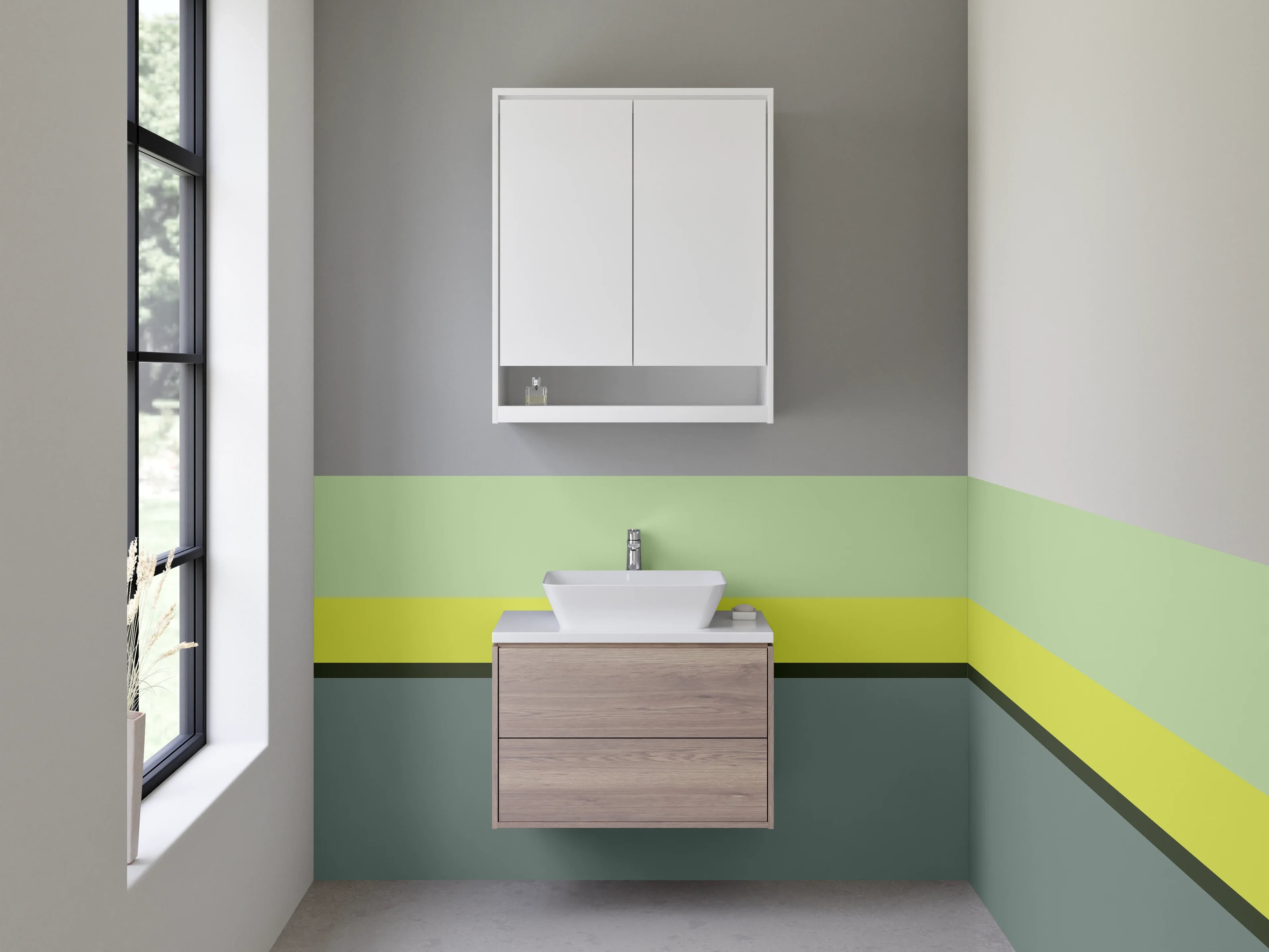 Waschbecken-Rückwand - Moderne graue und grüne Streifenwand