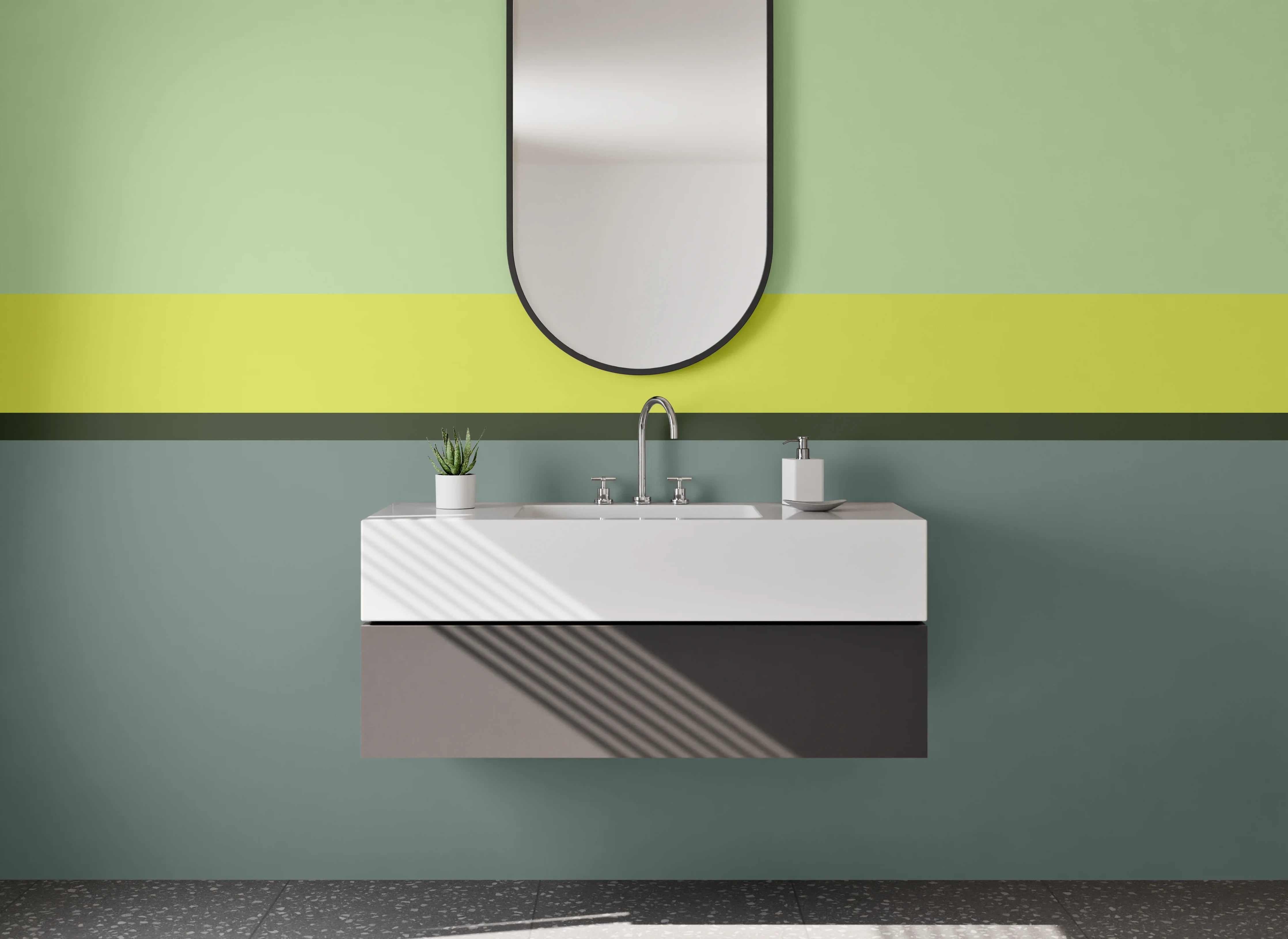Waschbecken-Rückwand - Moderne graue und grüne Streifenwand