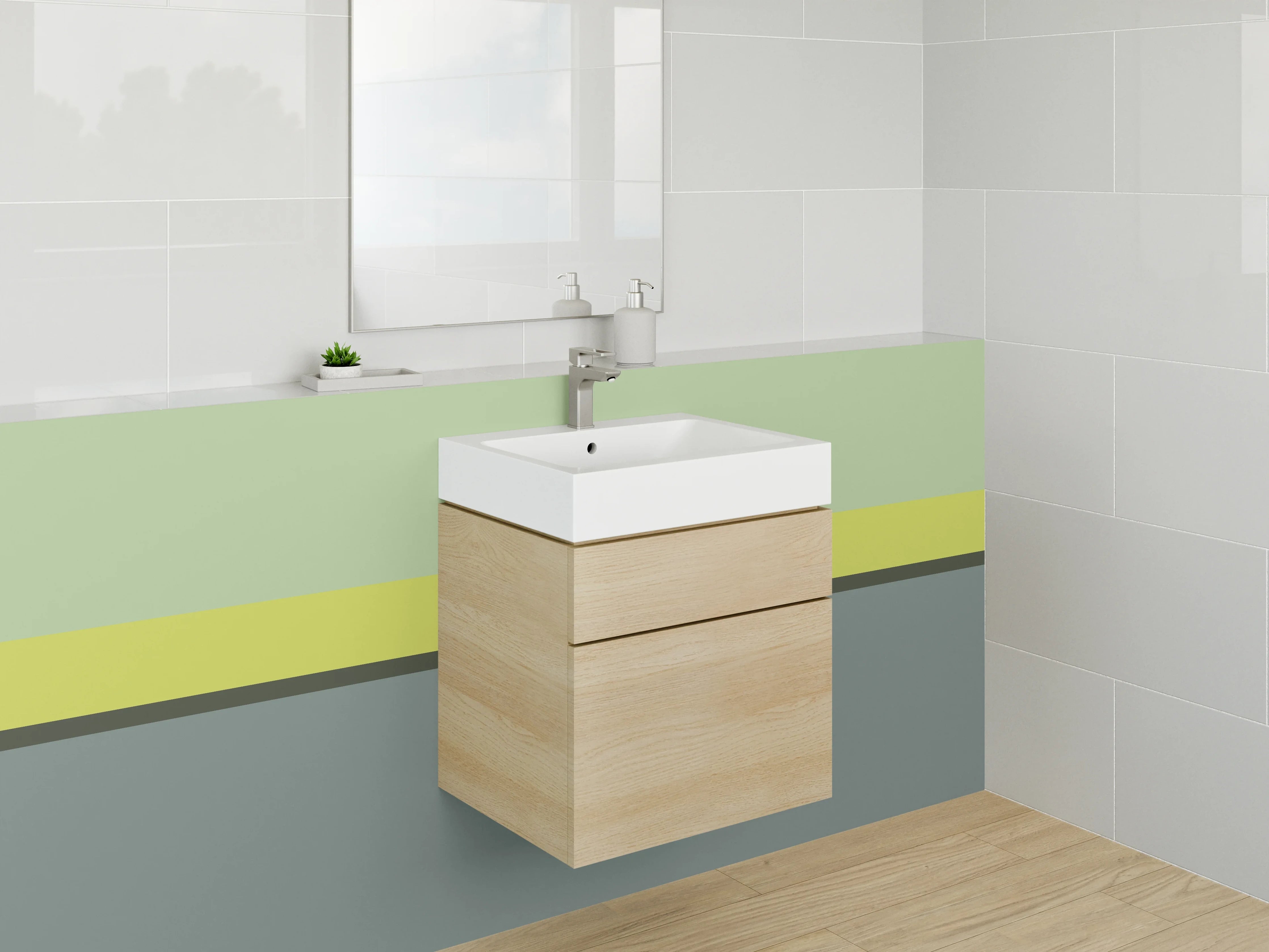 Waschbecken-Rückwand - Moderne graue und grüne Streifenwand