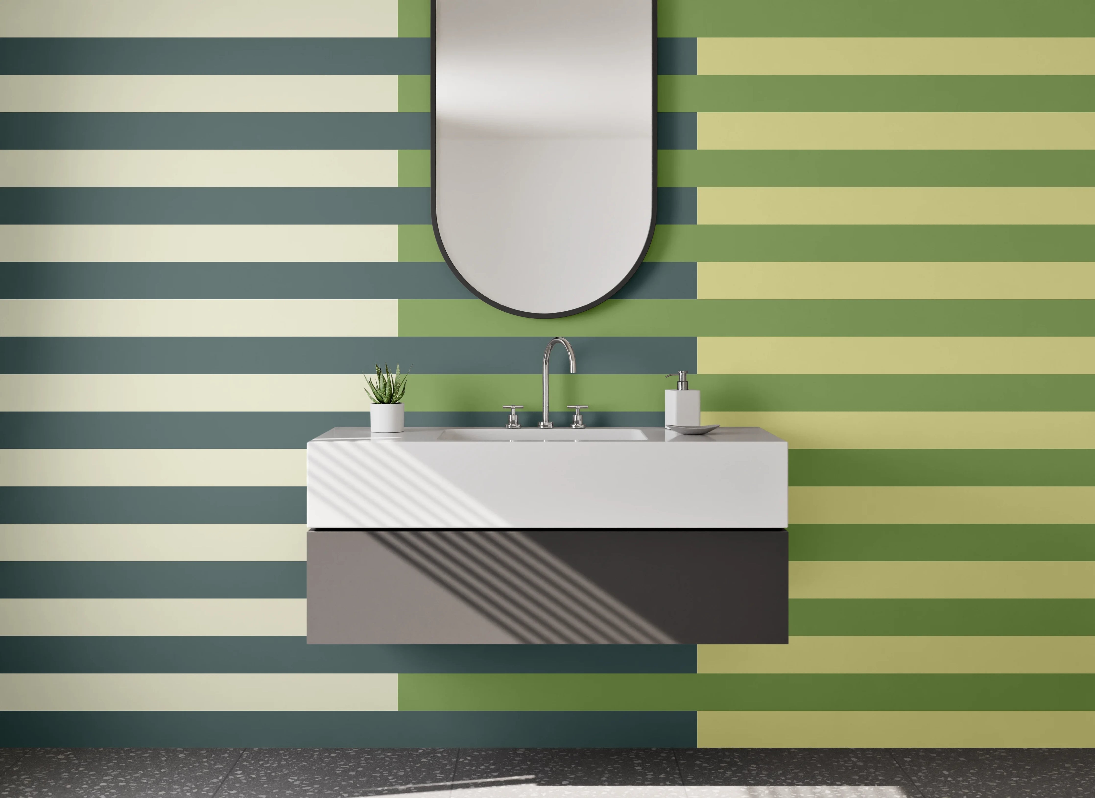 Waschbecken-Rückwand - Moderne grüne Streifenwand