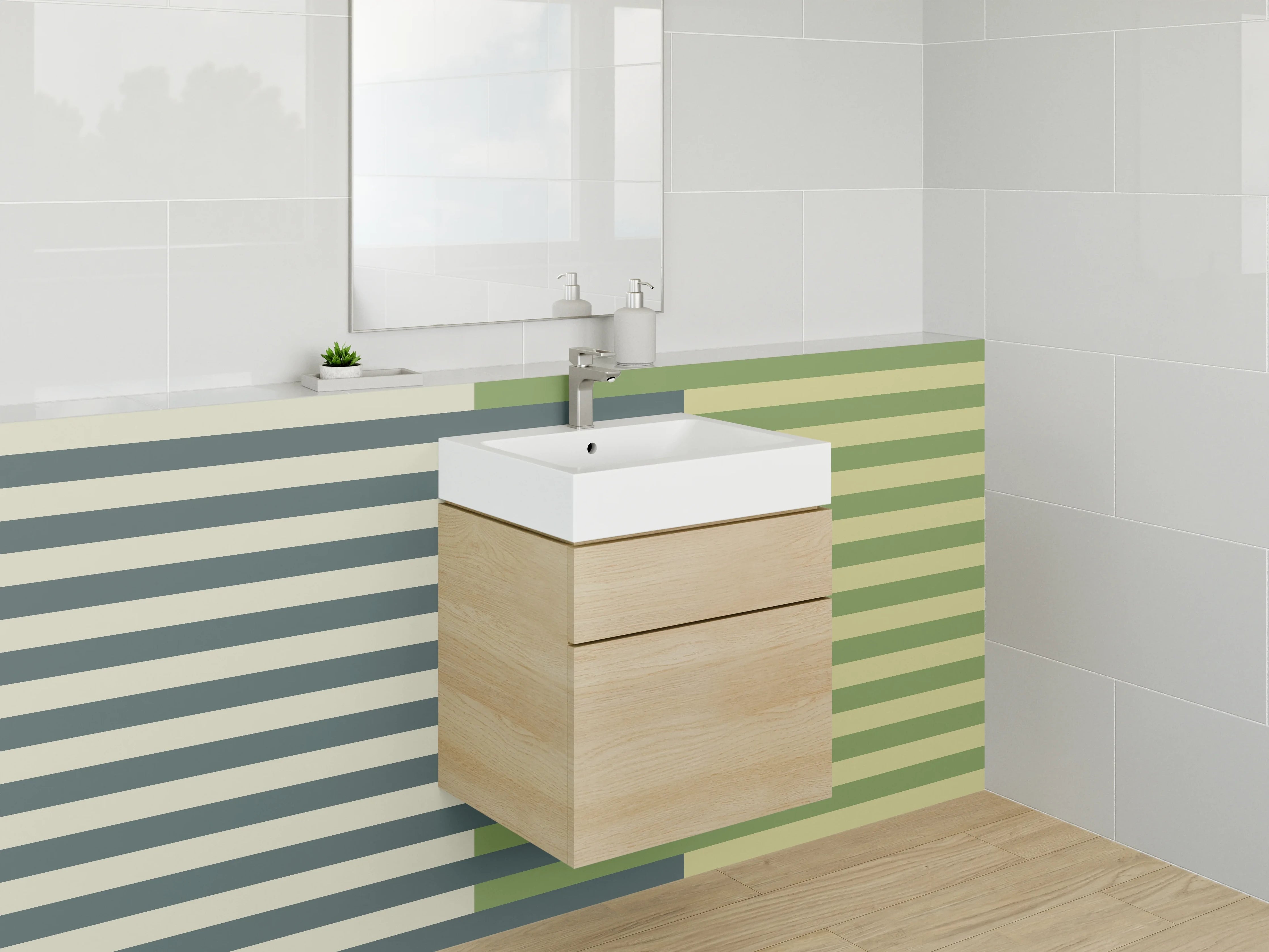 Waschbecken-Rückwand - Moderne grüne Streifenwand