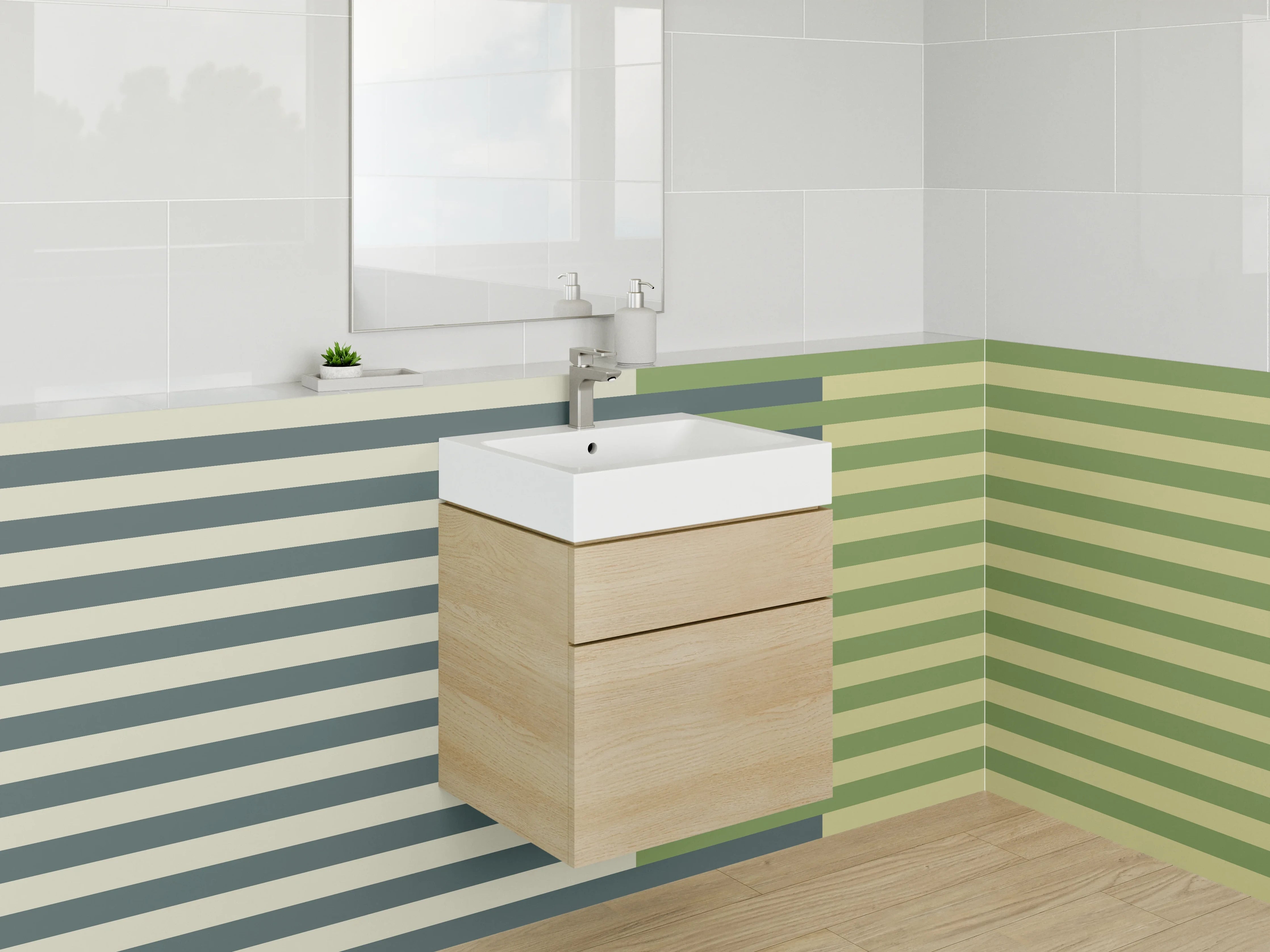 Waschbecken-Rückwand - Moderne grüne Streifenwand