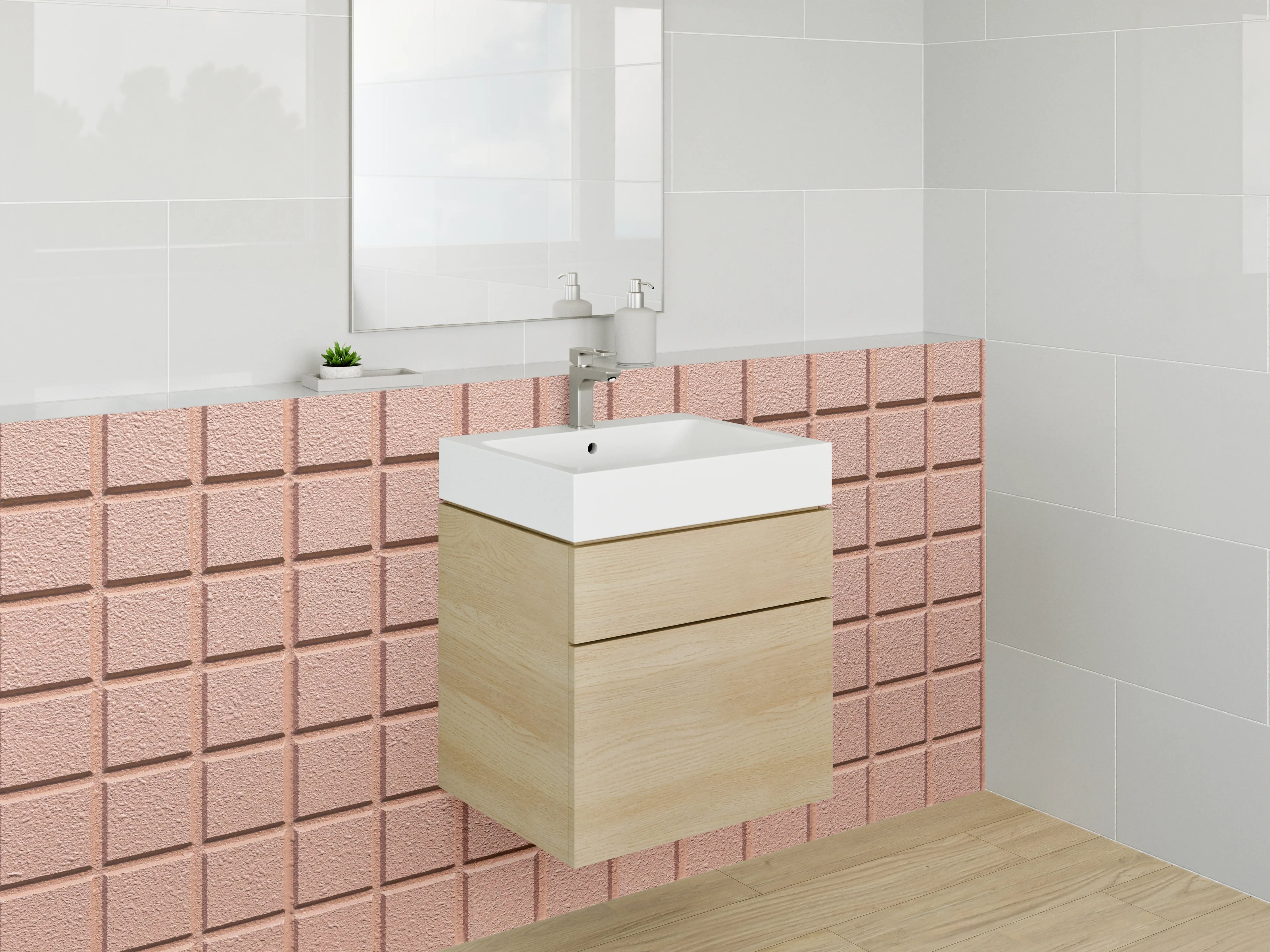 Waschbecken-Rückwand - Moderne roséfarbene Mosaikfliesenstruktur