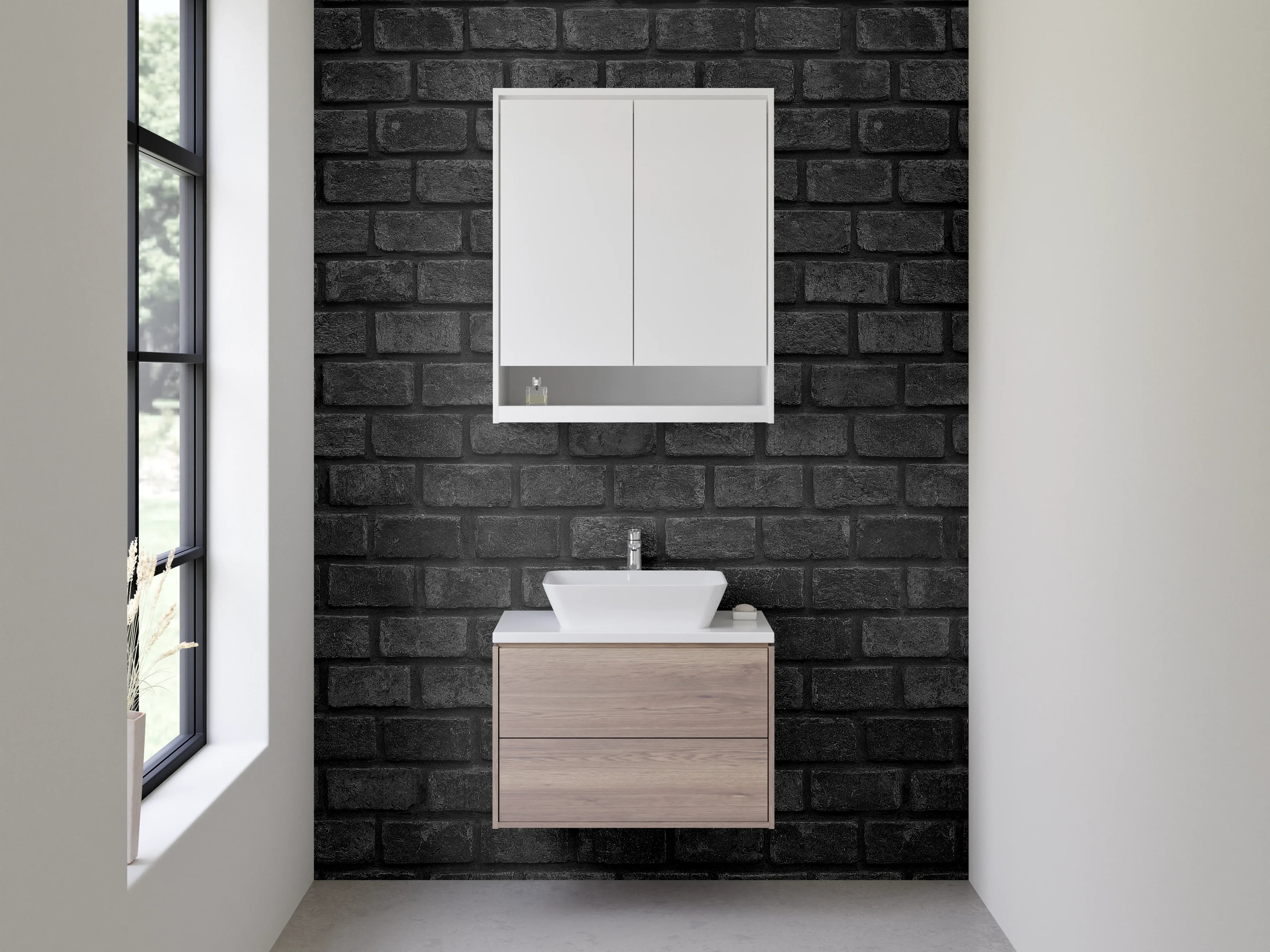 Waschbecken-Rückwand - Moderne schwarze Backsteinwand Optik