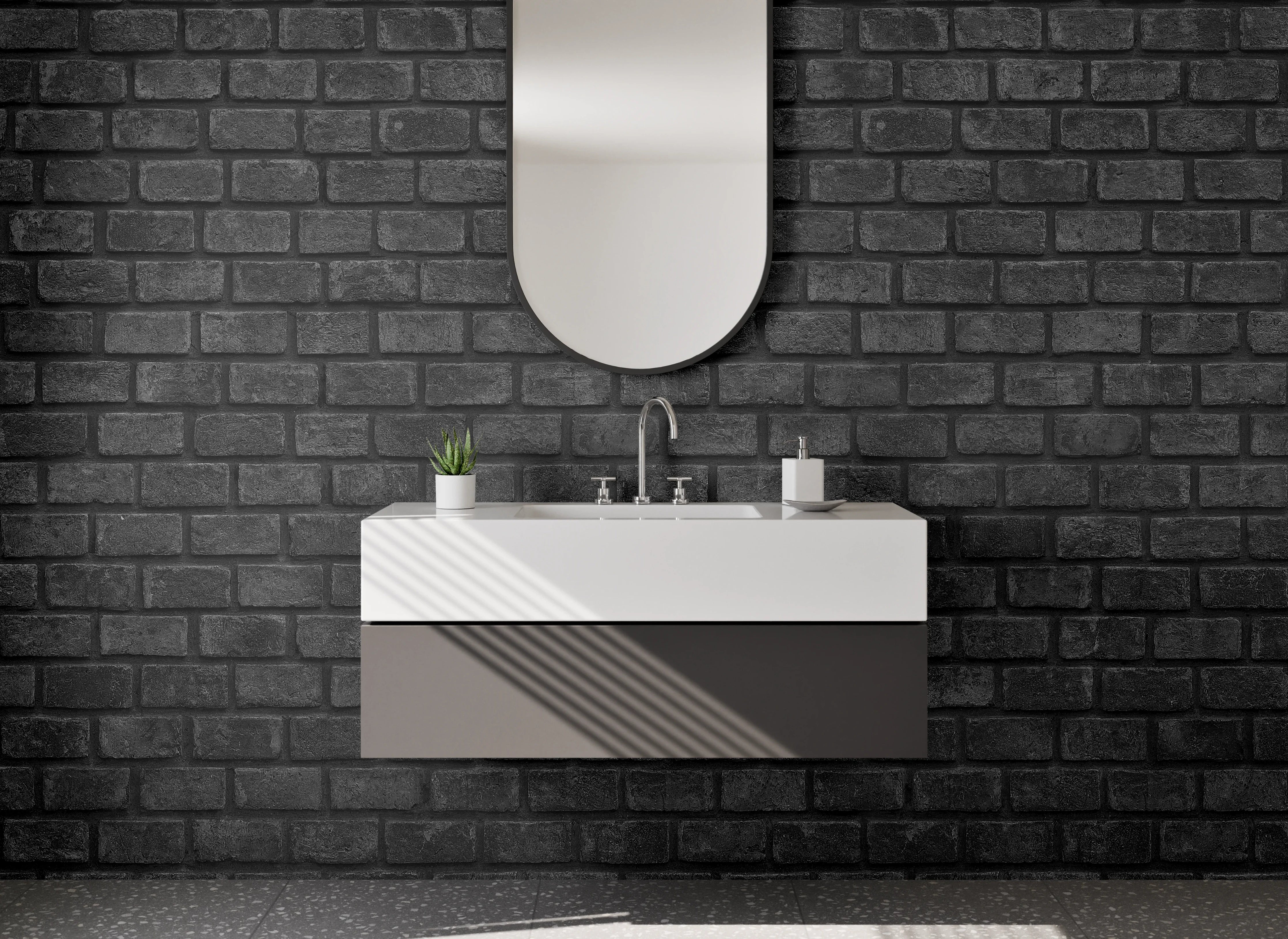 Waschbecken-Rückwand - Moderne schwarze Backsteinwand Optik