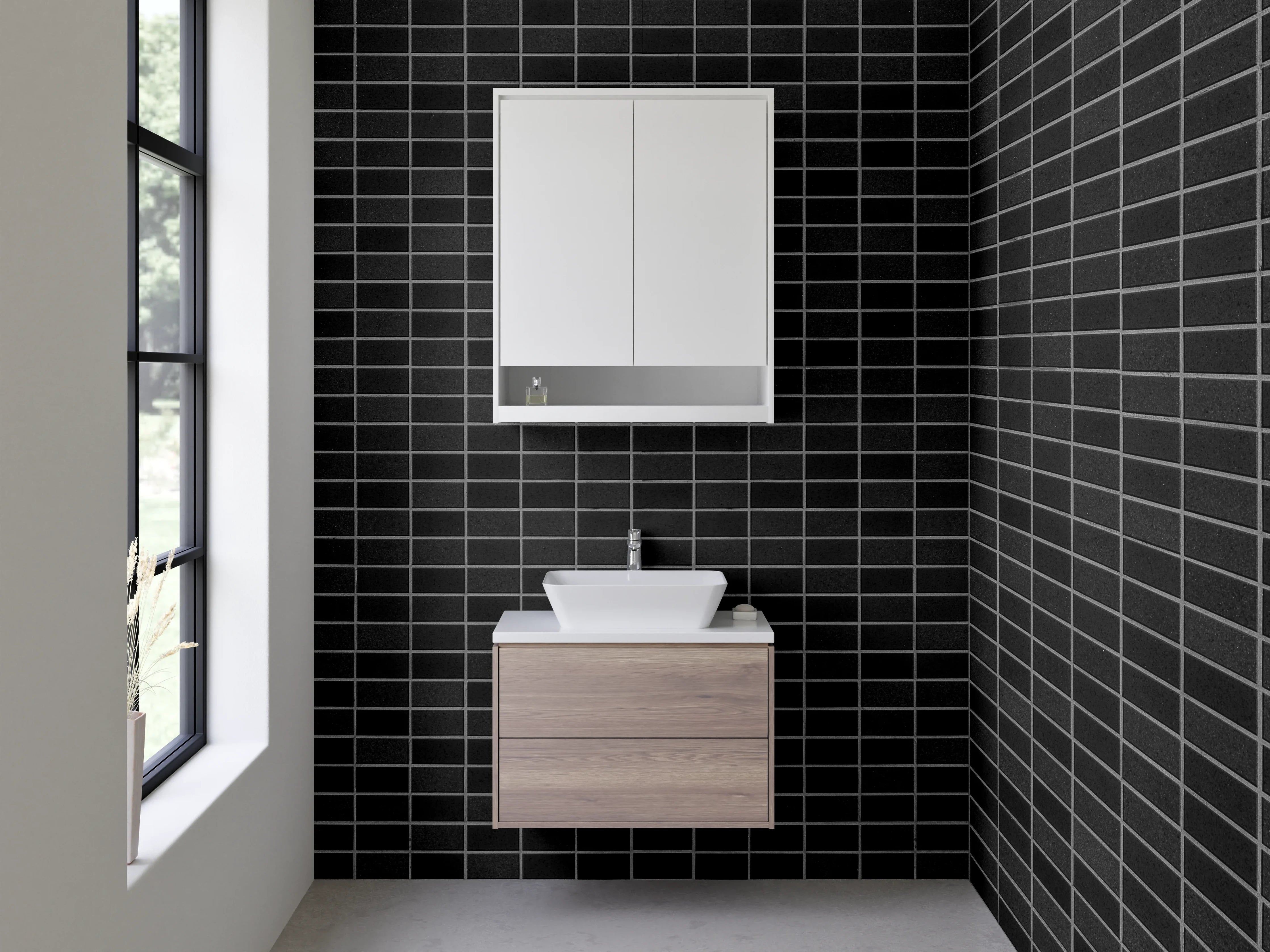 Waschbecken-Rückwand - Moderne schwarze Mosaikfliesen Fliesenoptik