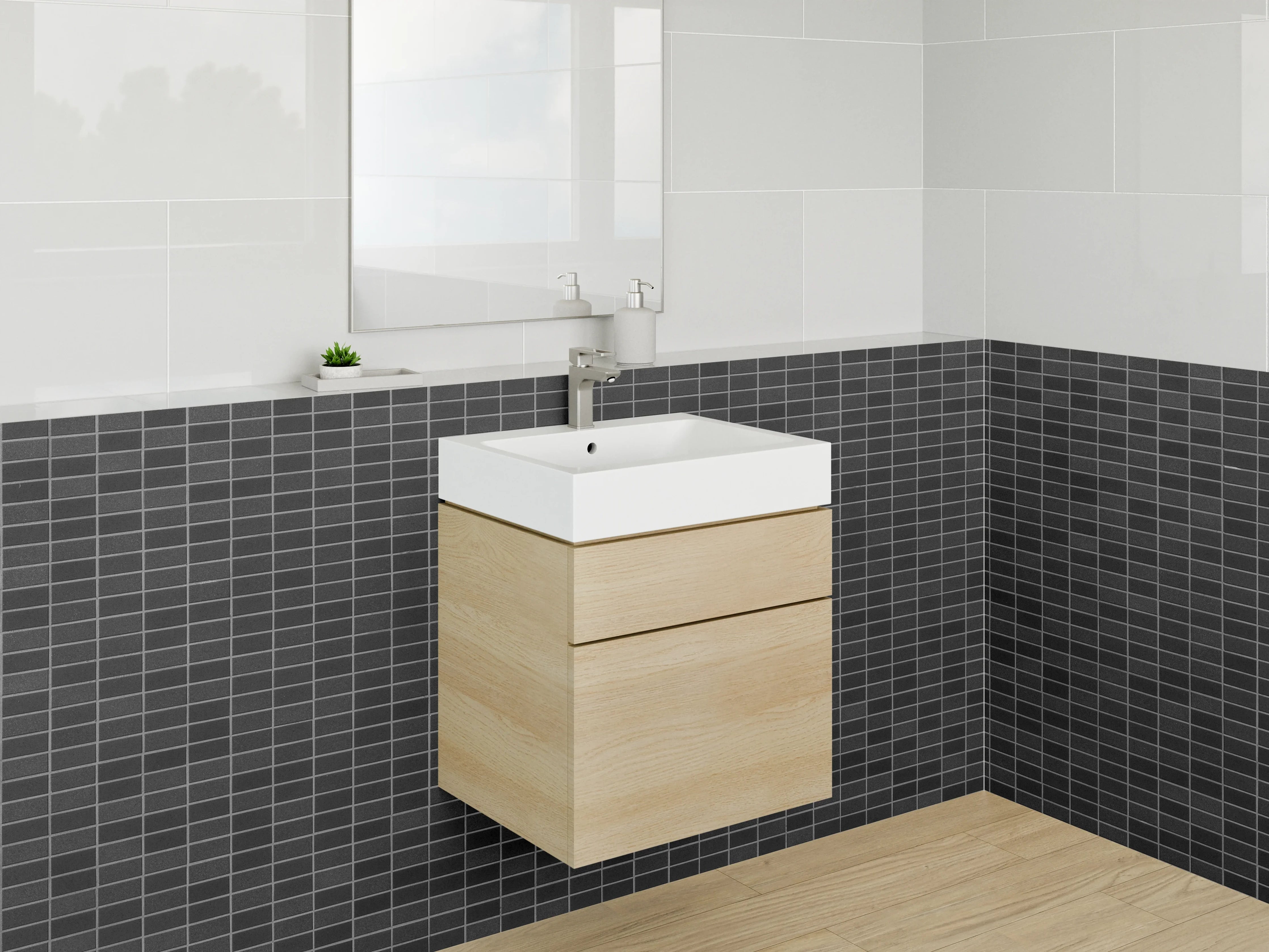 Waschbecken-Rückwand - Moderne schwarze Mosaikfliesen Fliesenoptik