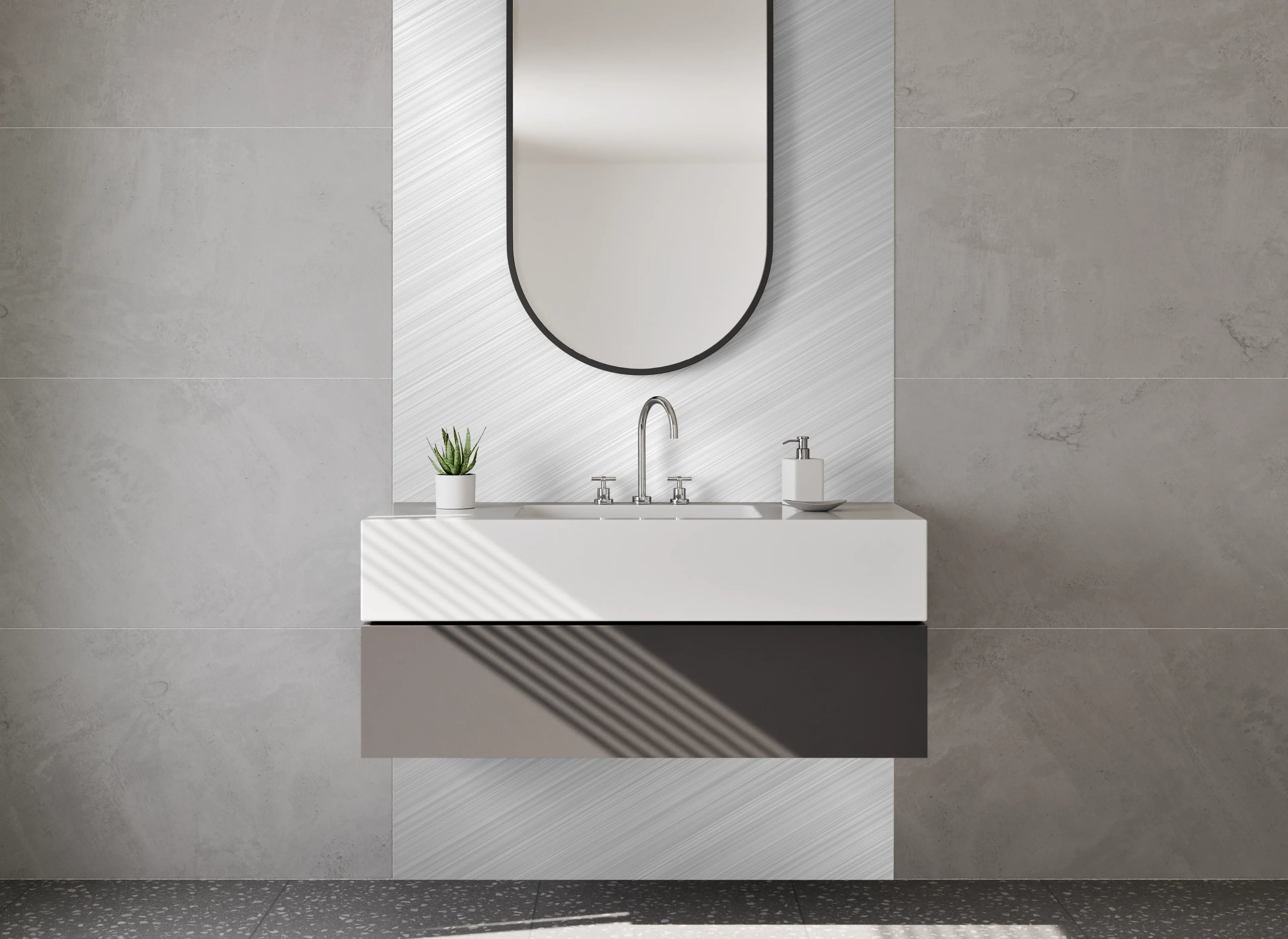 Waschbecken-Rückwand - Moderne silberne Metalloptik für Küchenrückwände