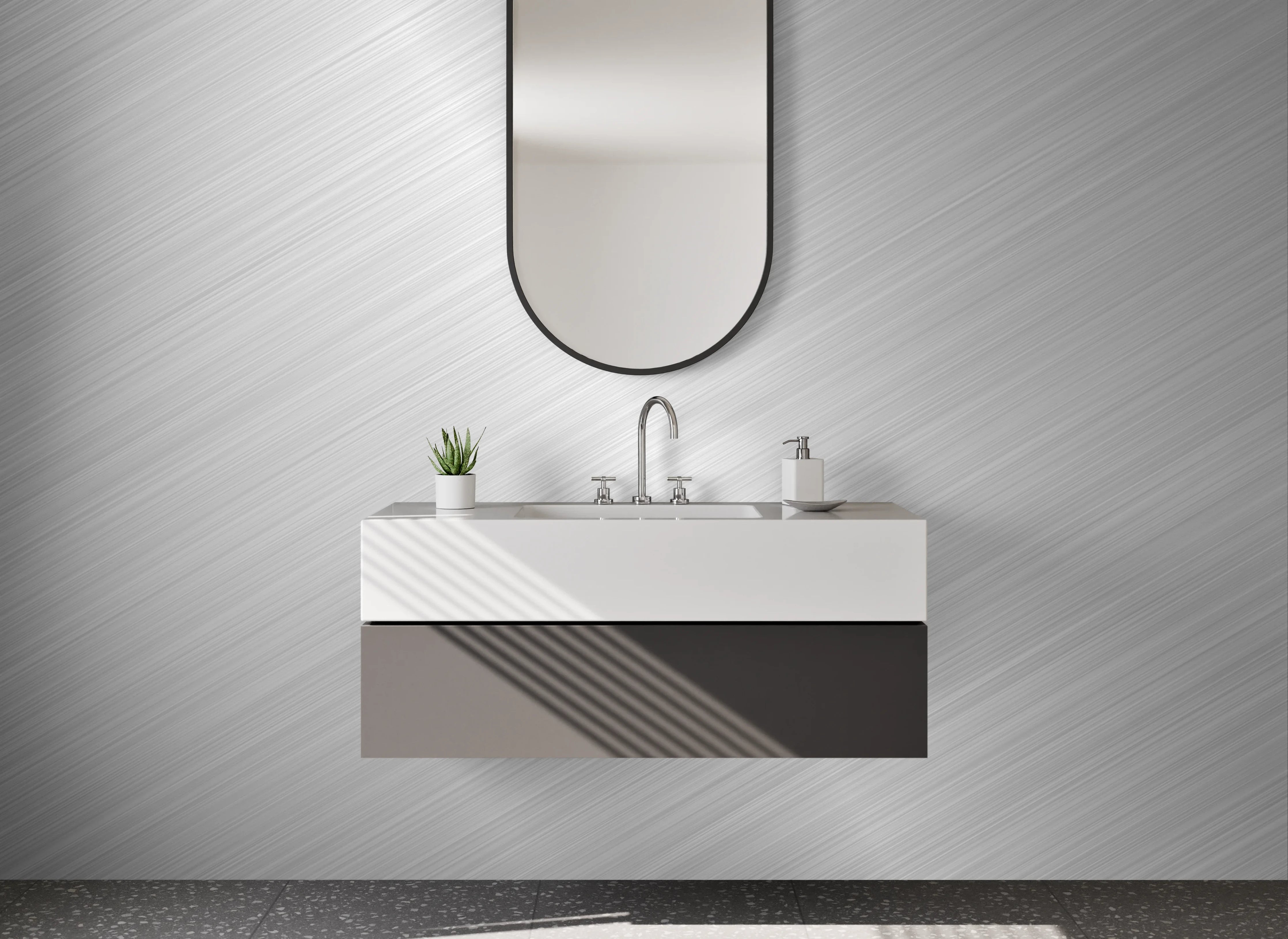 Waschbecken-Rückwand - Moderne silberne Metalloptik für Küchenrückwände