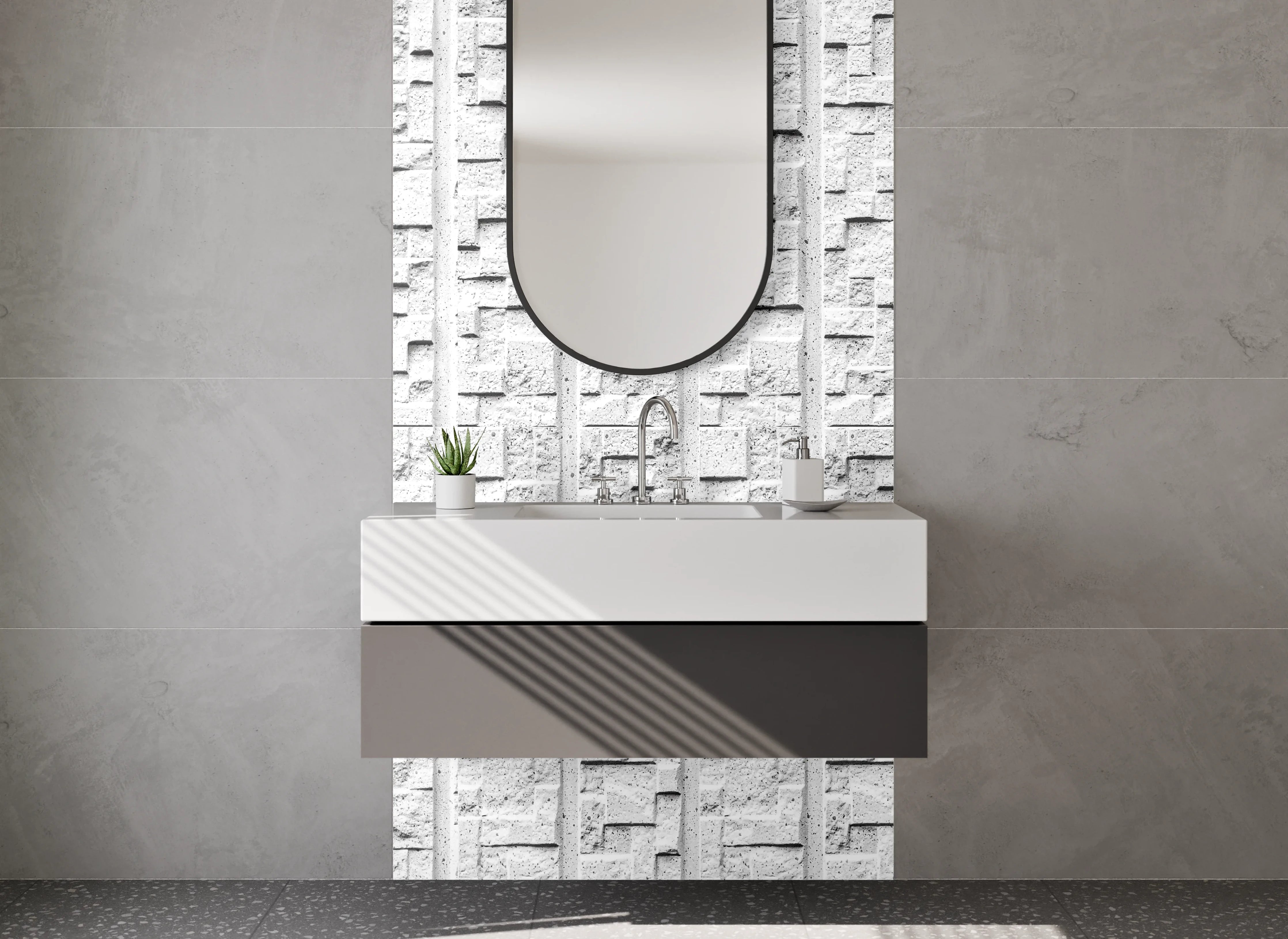 Waschbecken-Rückwand - Moderne weiße 3D-Mosaik Wand