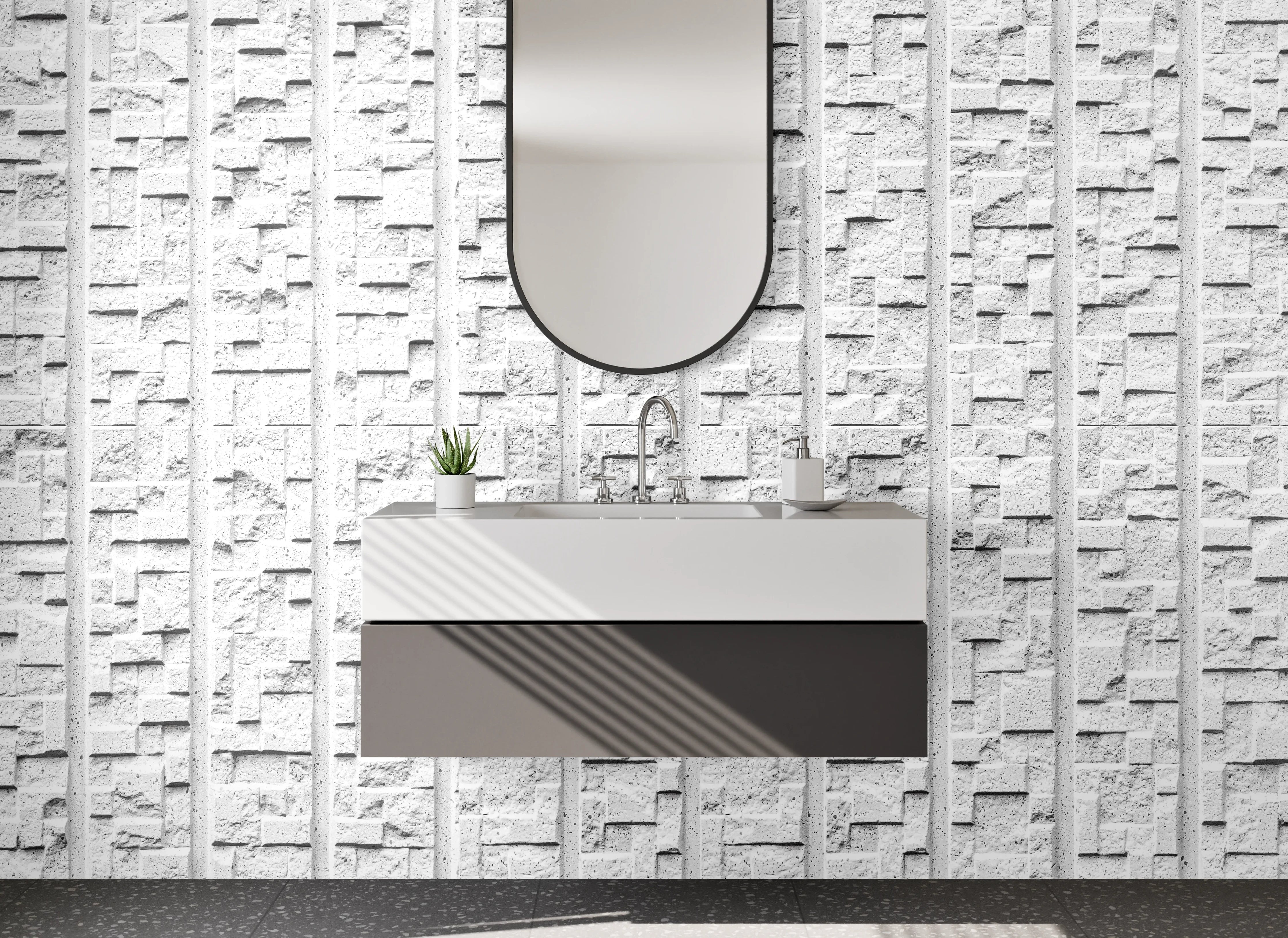 Waschbecken-Rückwand - Moderne weiße 3D-Mosaik Wand