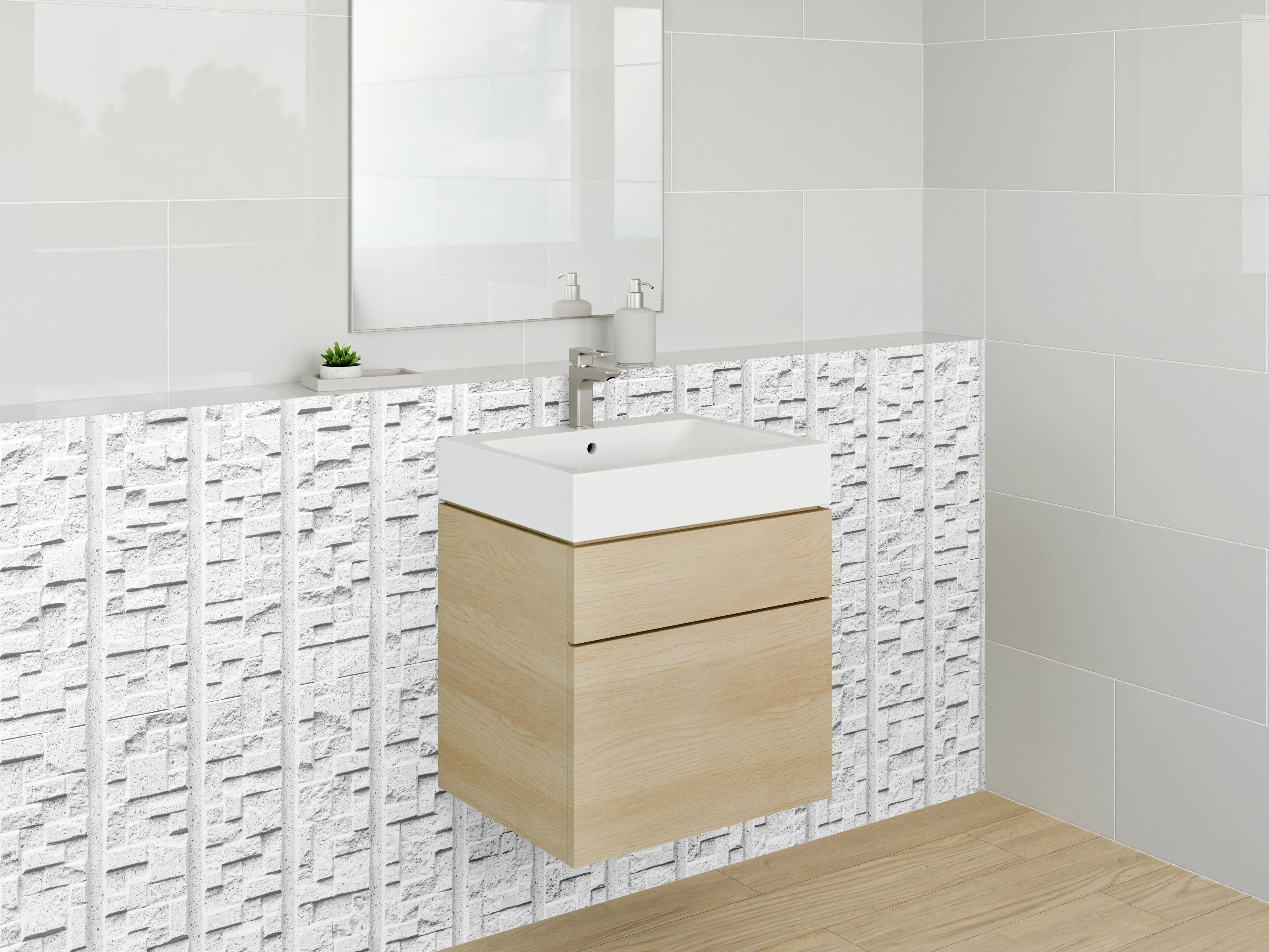 Waschbecken-Rückwand - Moderne weiße 3D-Mosaik Wand
