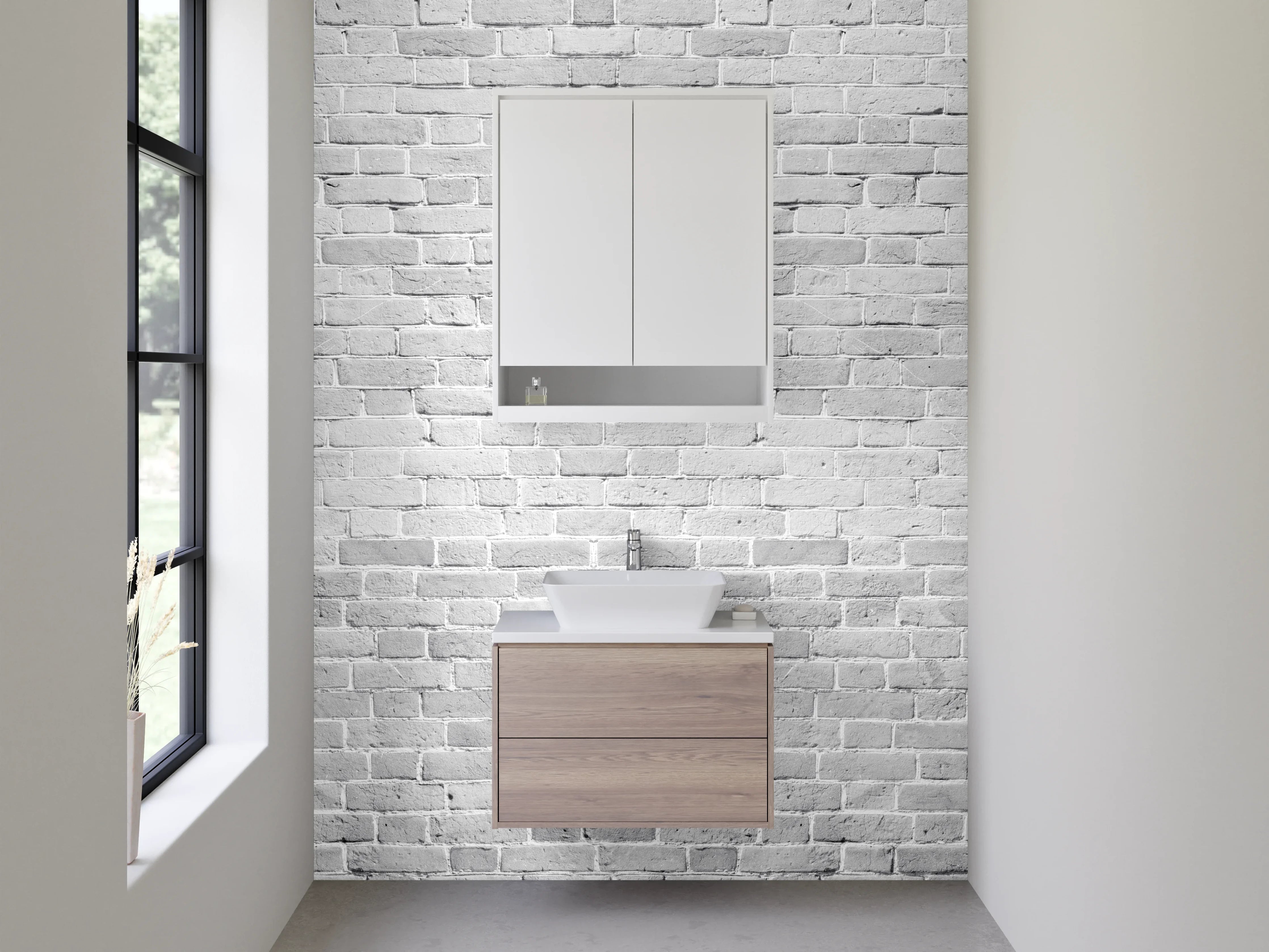 Waschbecken-Rückwand - Moderne weiße Backsteinoptik für Küchen