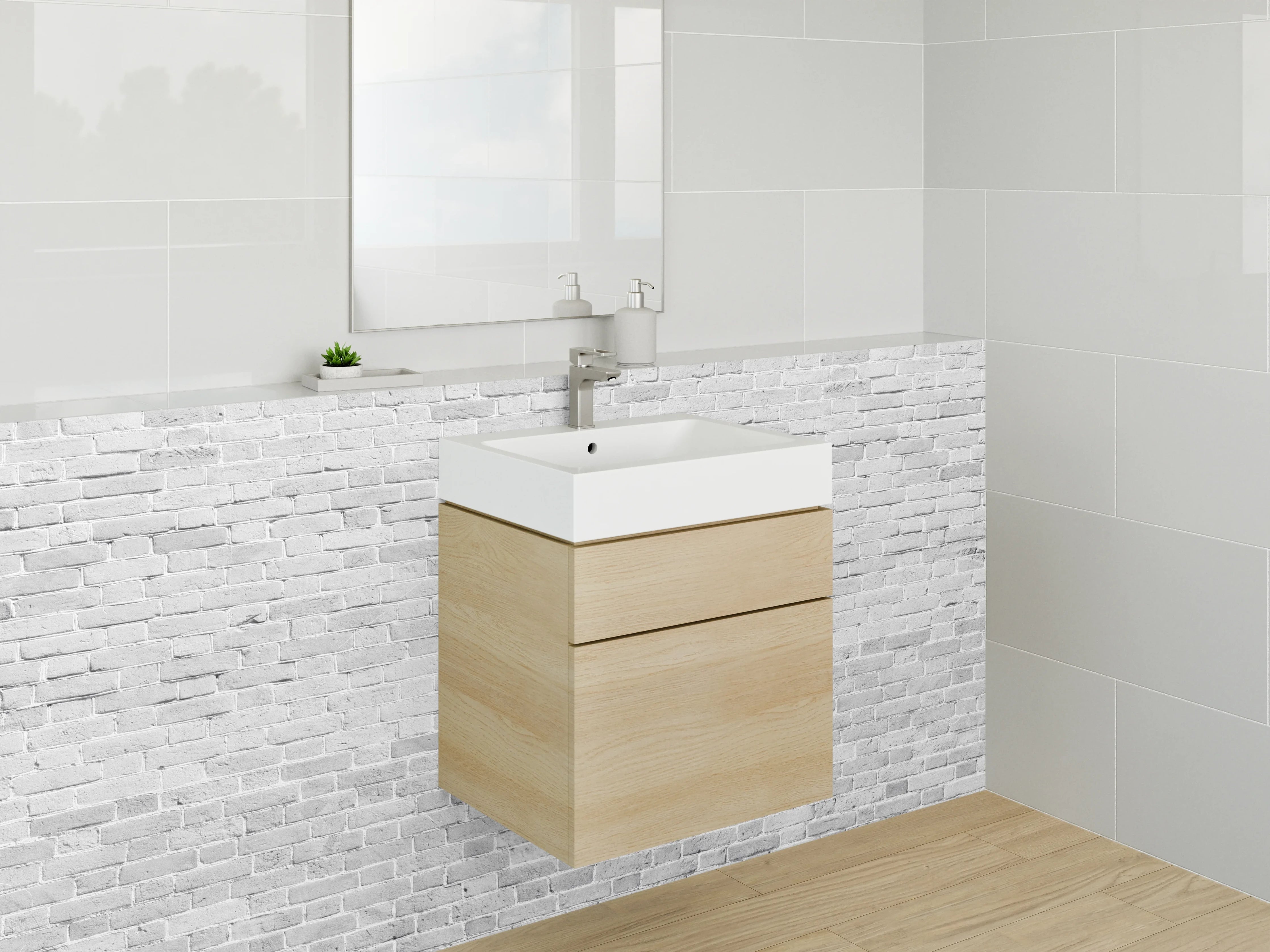 Waschbecken-Rückwand - Moderne weiße Backsteinoptik für Küchen