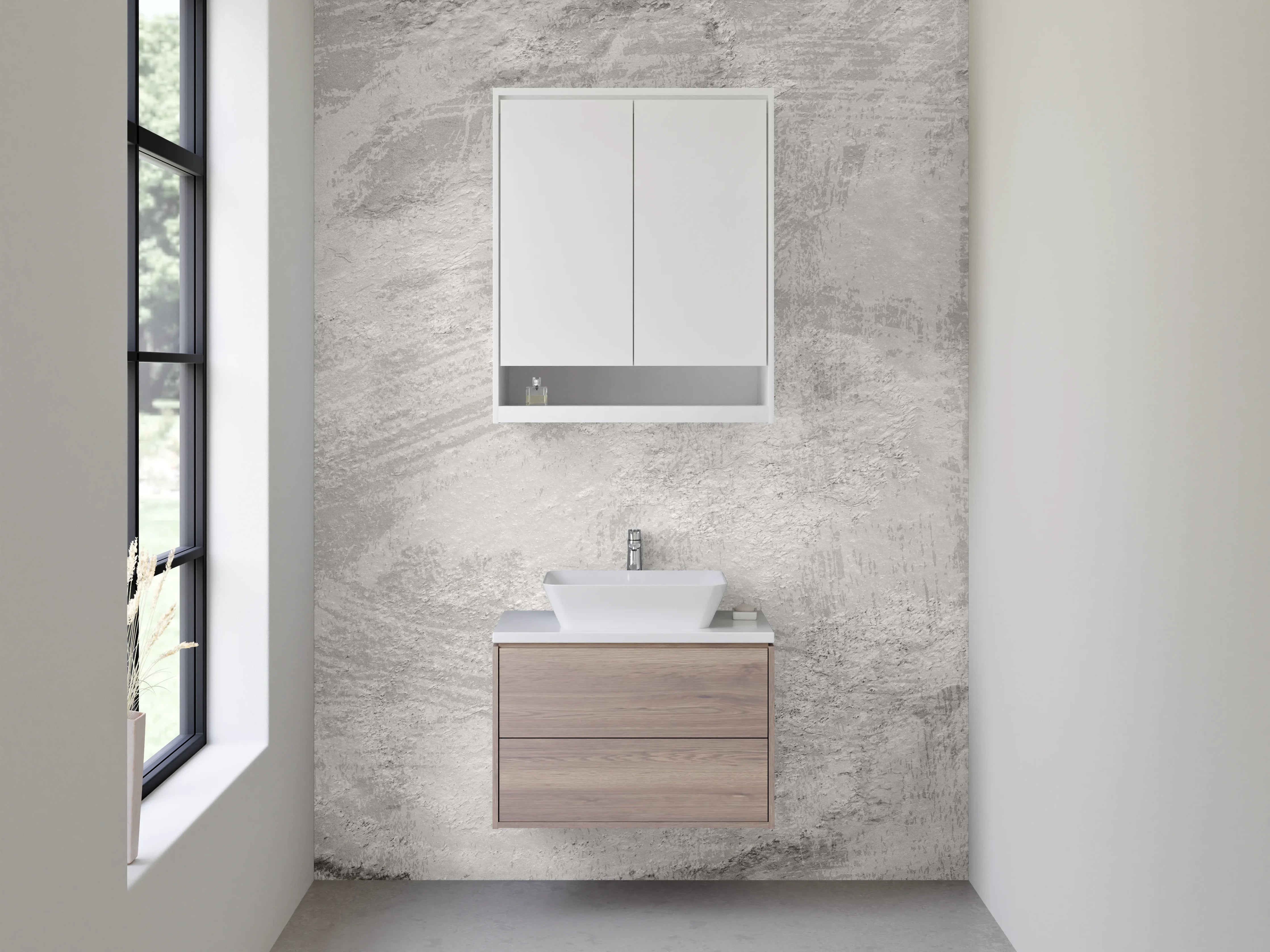 Waschbecken-Rückwand - Moderne weiße Betonoptik Wanddekor