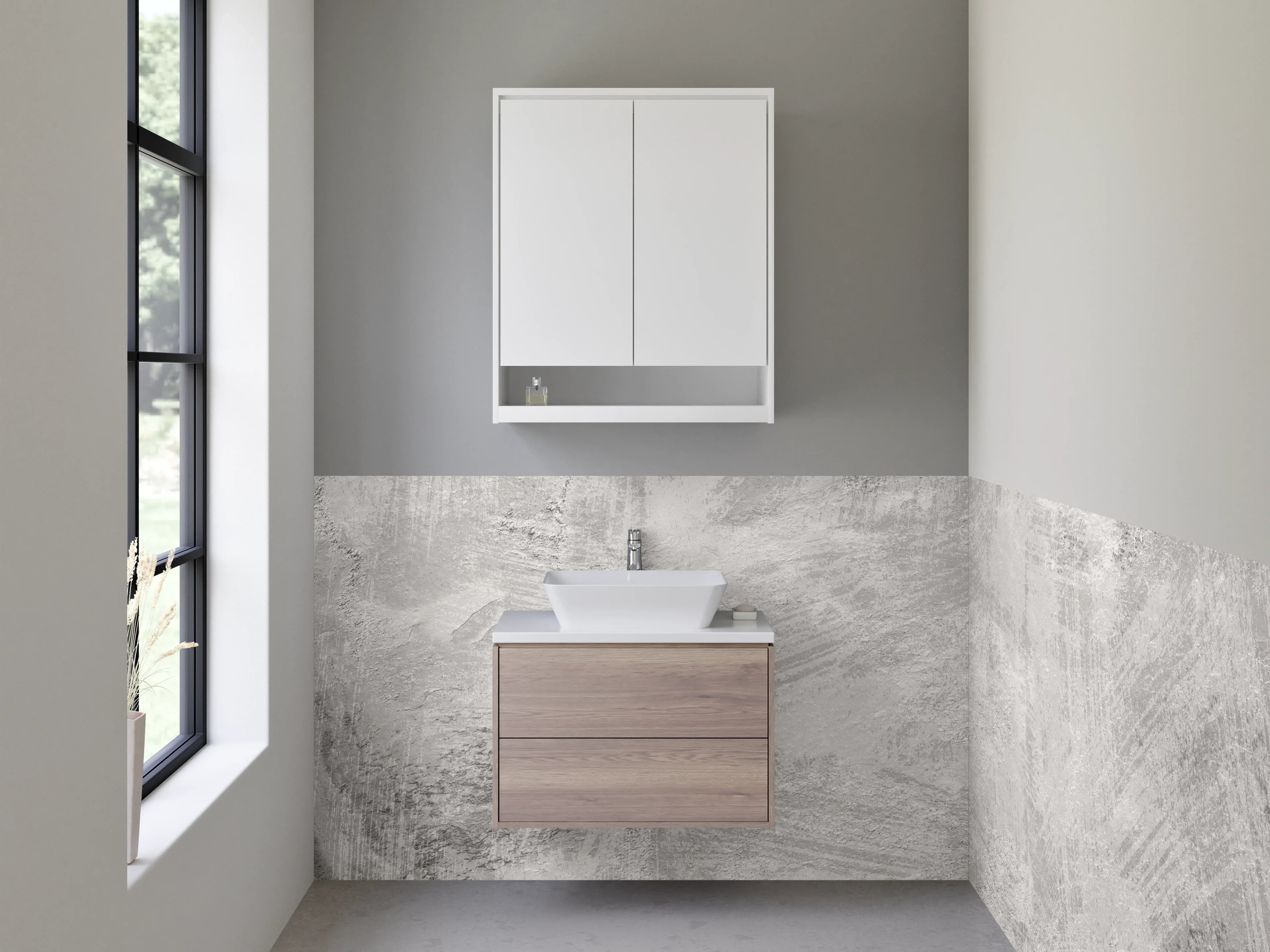 Waschbecken-Rückwand - Moderne weiße Betonoptik Wanddekor