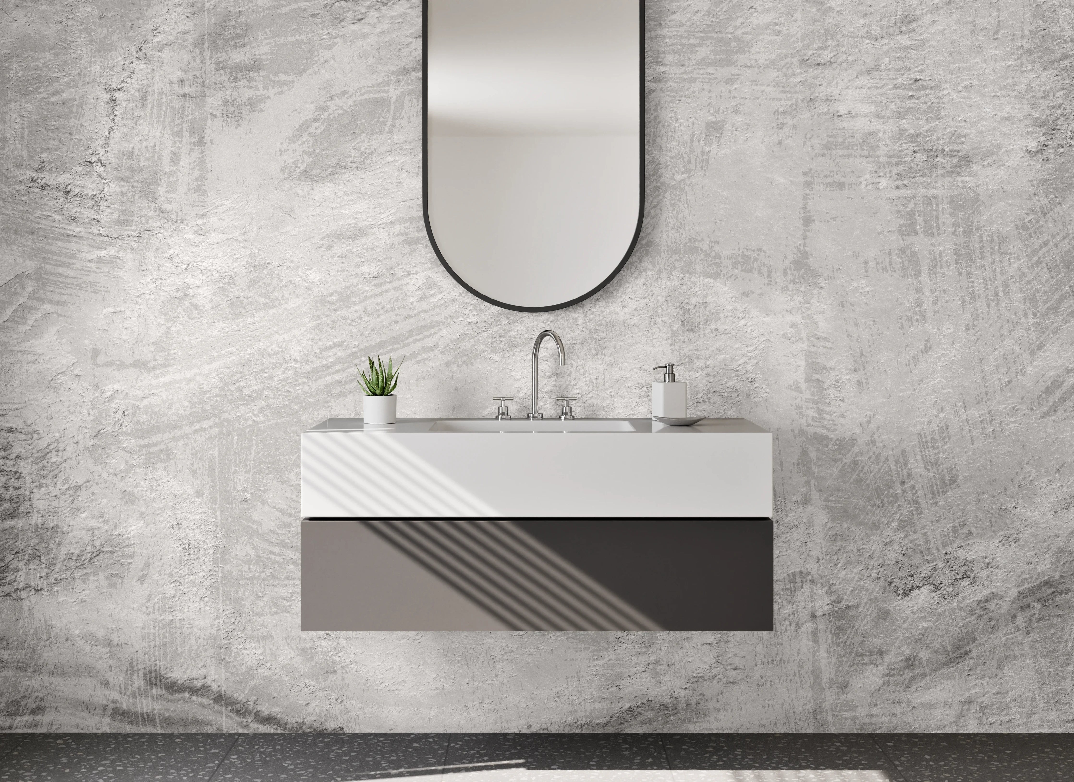 Waschbecken-Rückwand - Moderne weiße Betonoptik Wanddekor