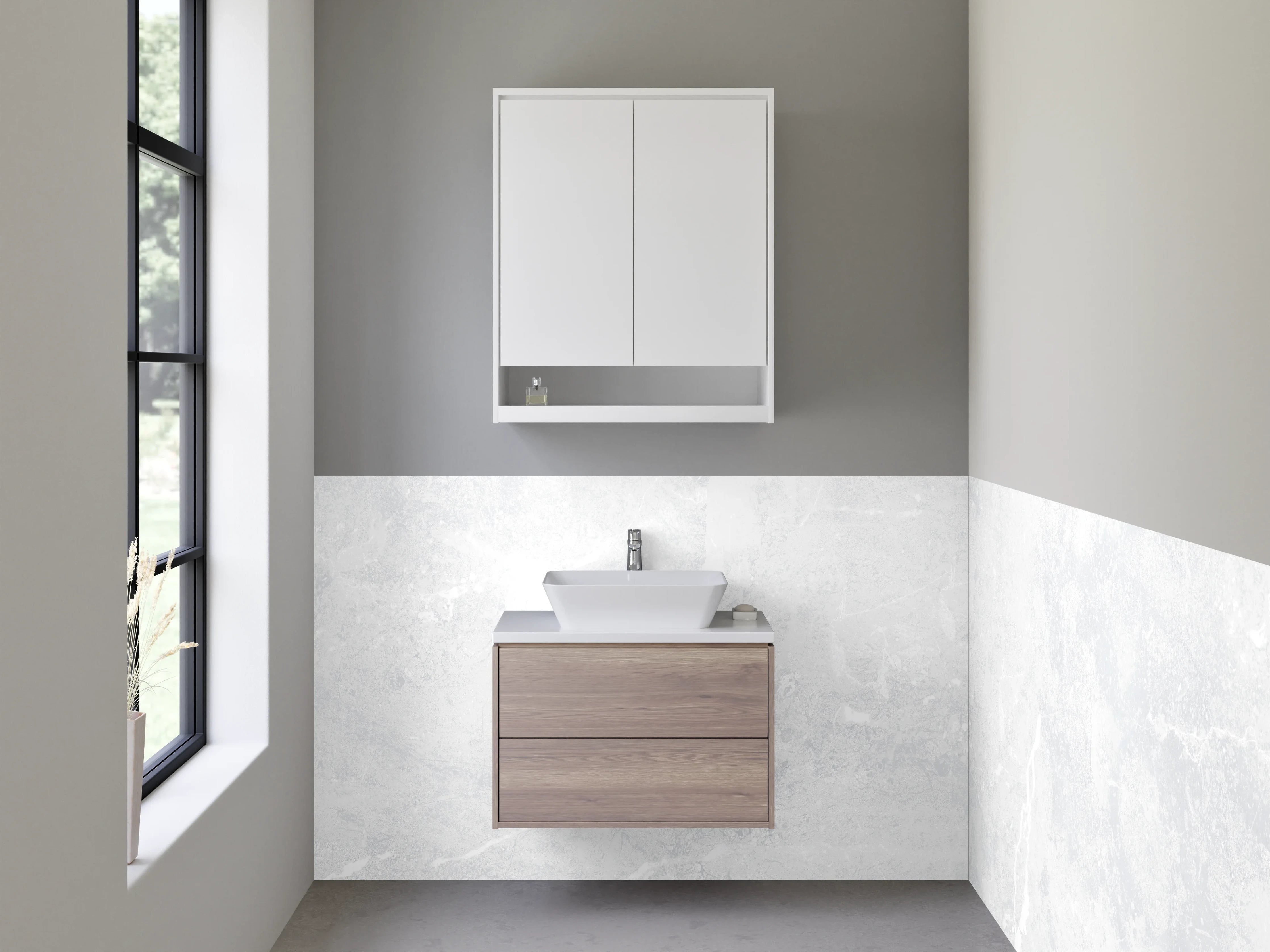 Waschbecken-Rückwand - Moderne weiße Marmoroptik